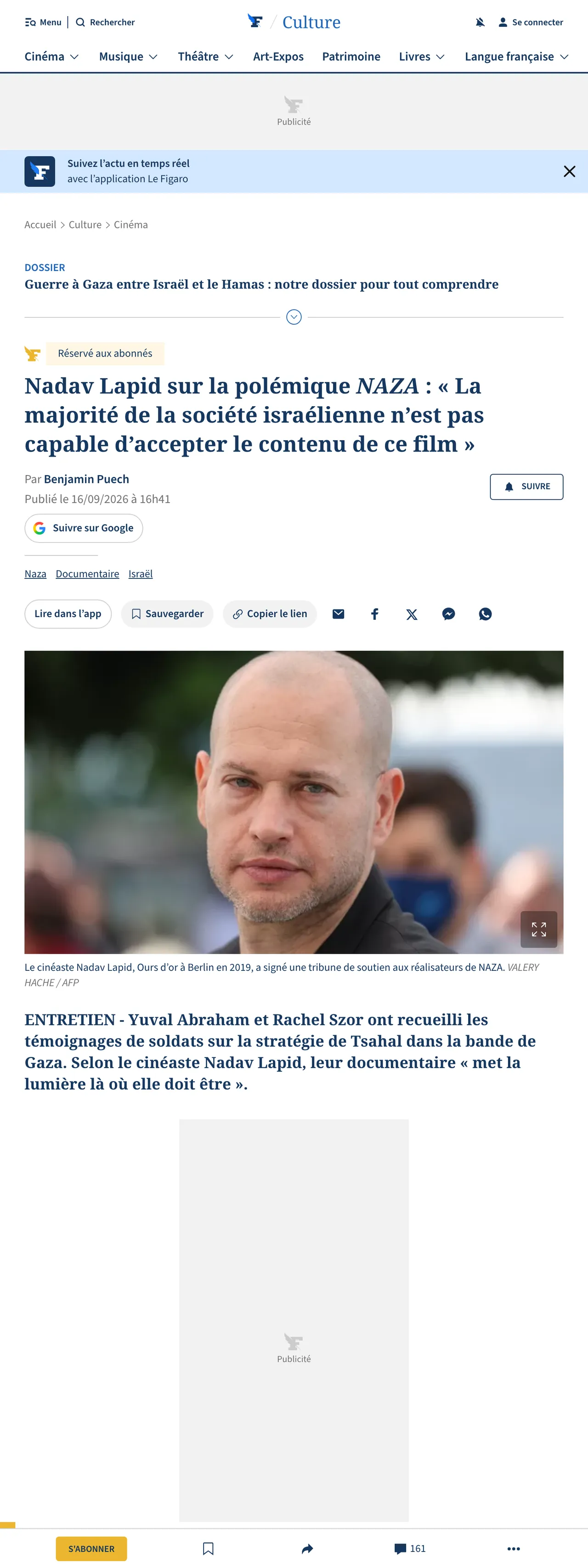 Screenshot of the Le Figaro front page