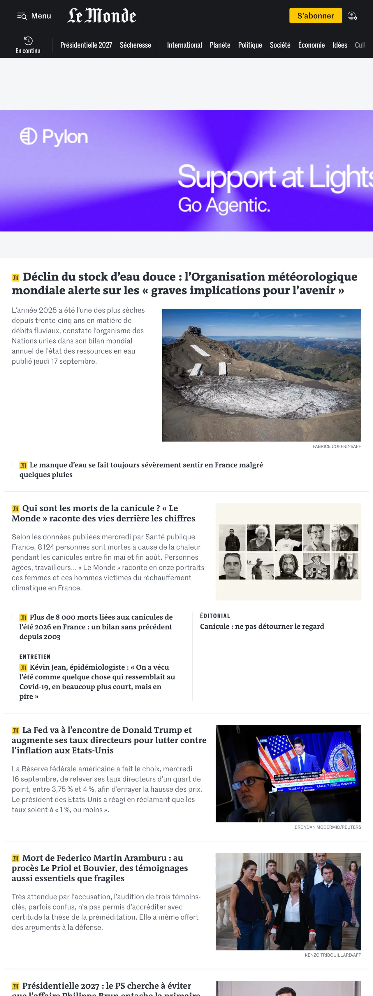 Screenshot of the Le Monde front page