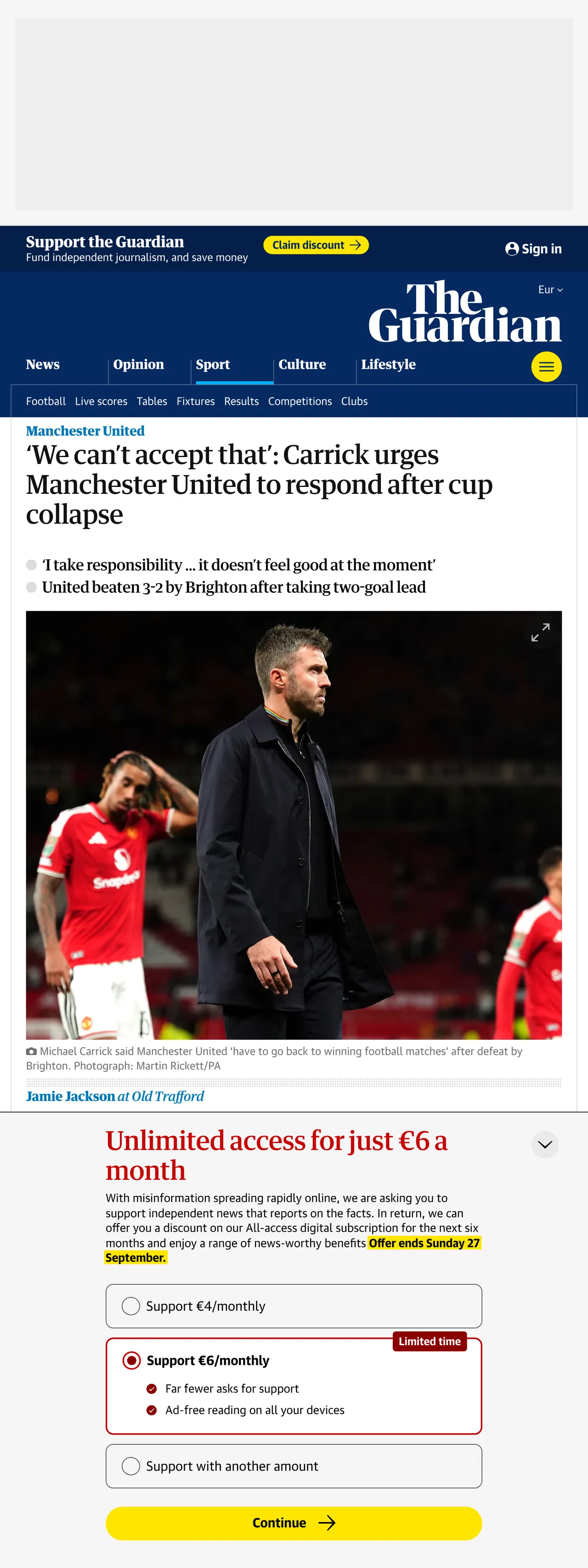 Screenshot of the The Guardian front page