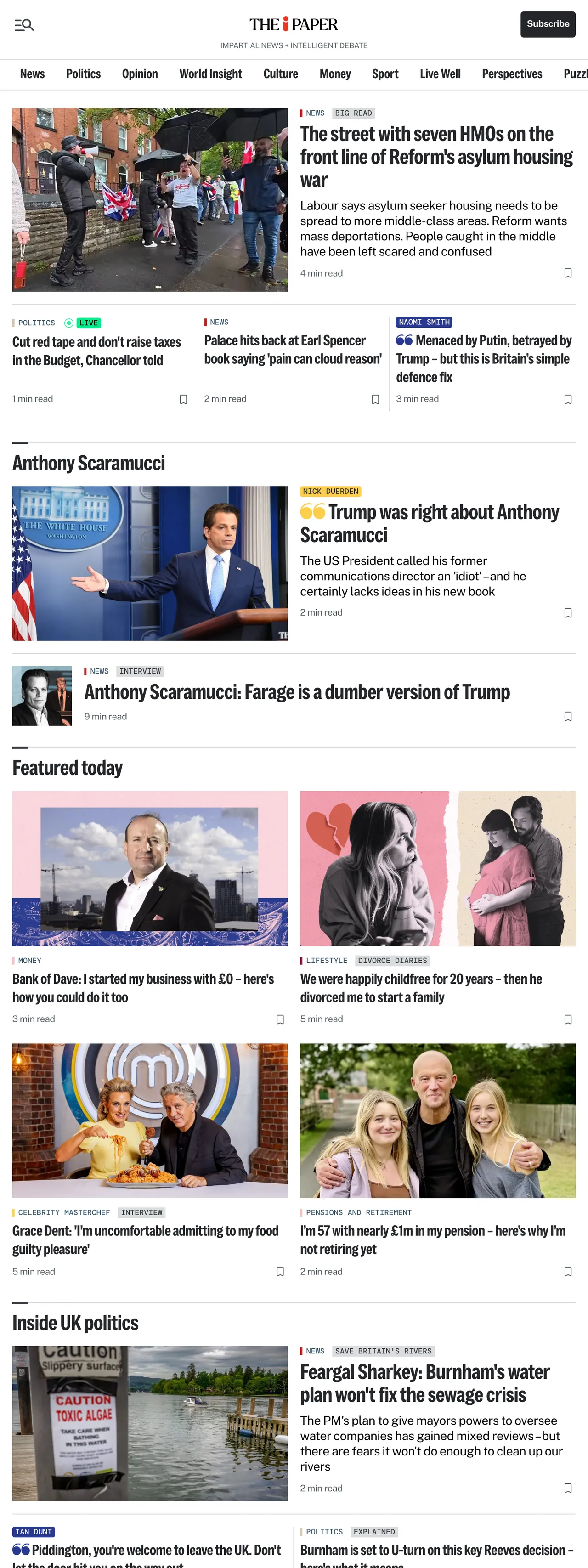 Screenshot of the The i Paper front page
