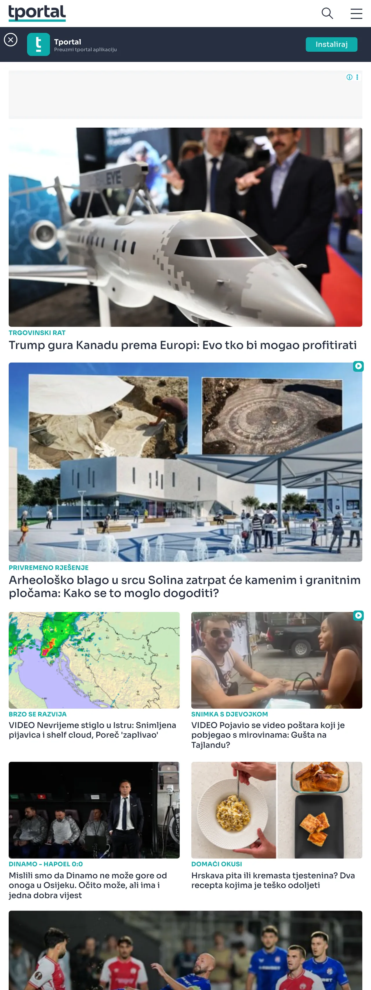 Screenshot of the tportal front page