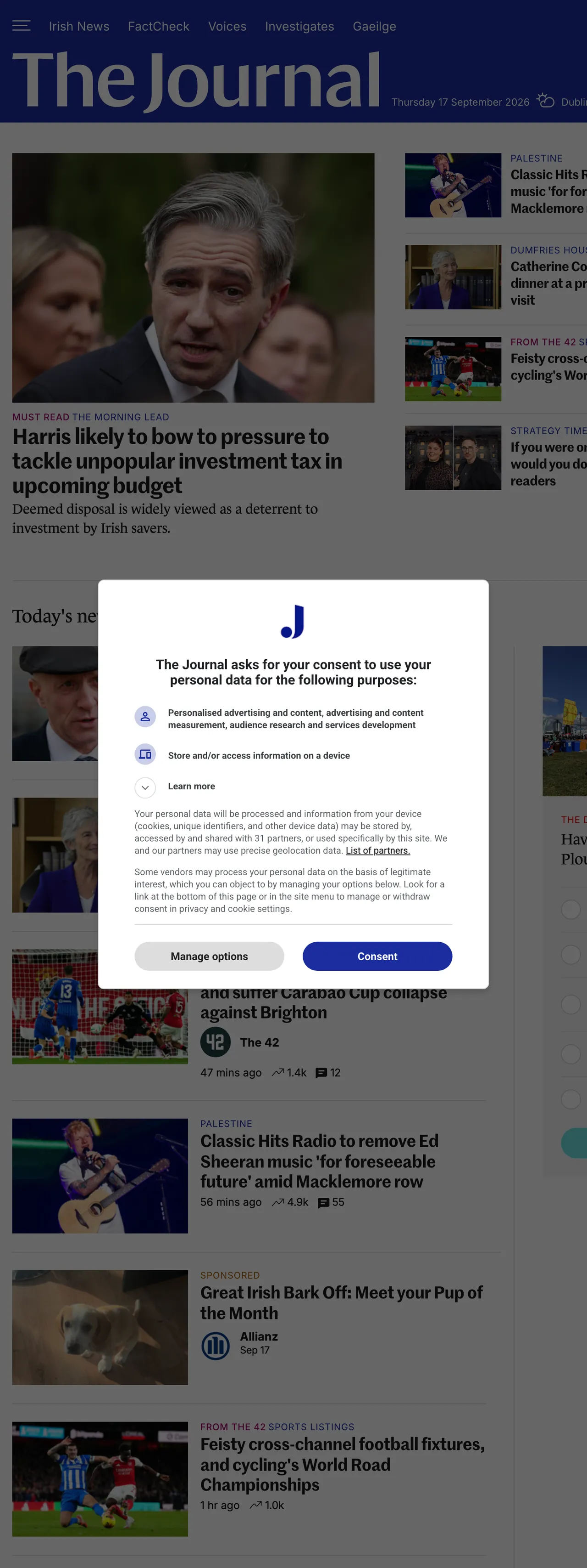 Screenshot of the TheJournal.ie front page