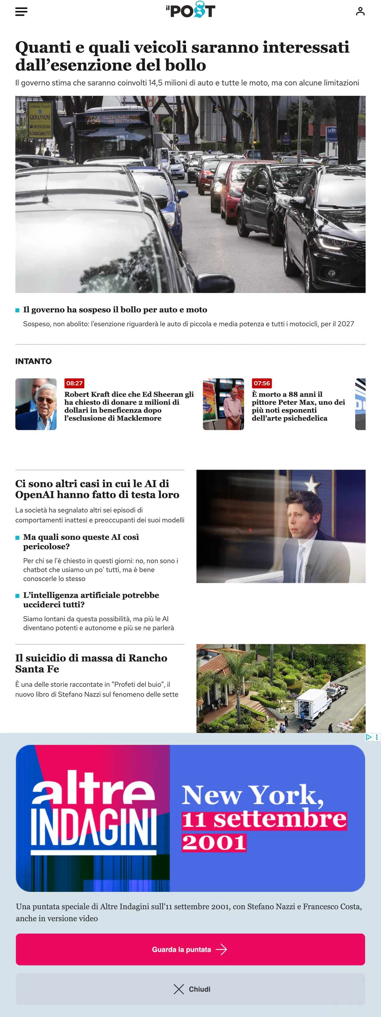 Screenshot of the Il Post front page