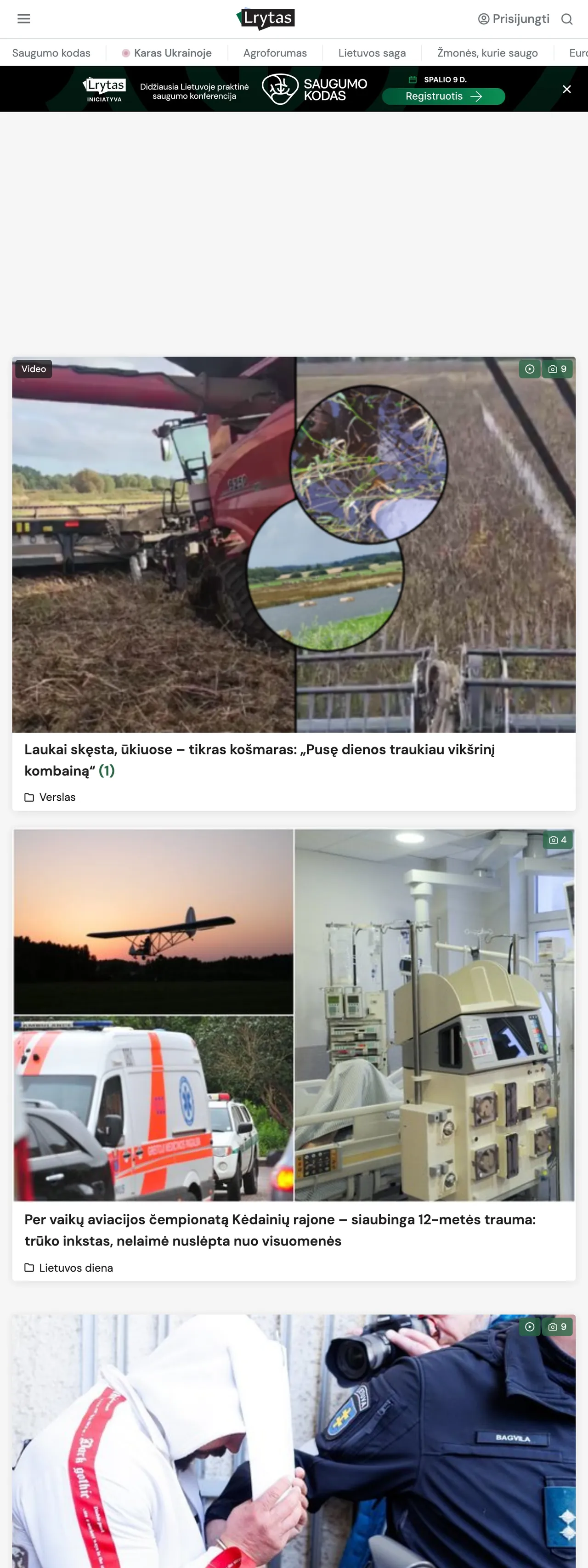 Screenshot of the Lrytas front page