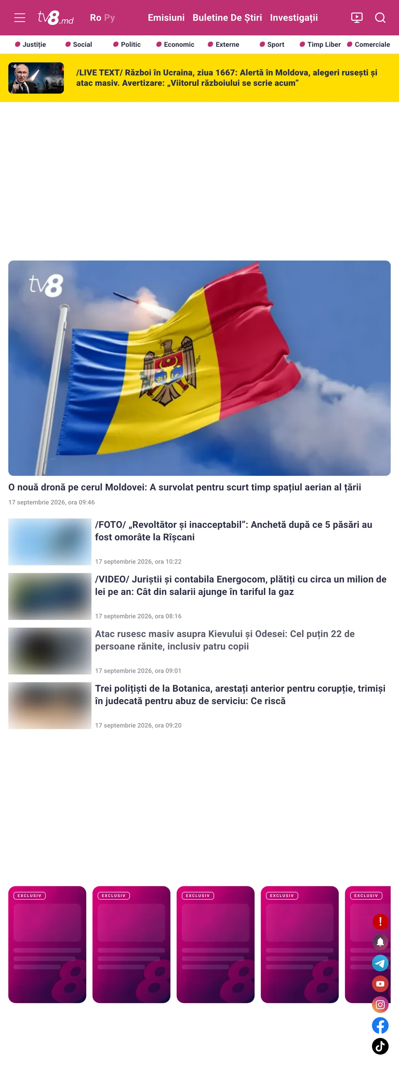 Screenshot of the TV8 front page
