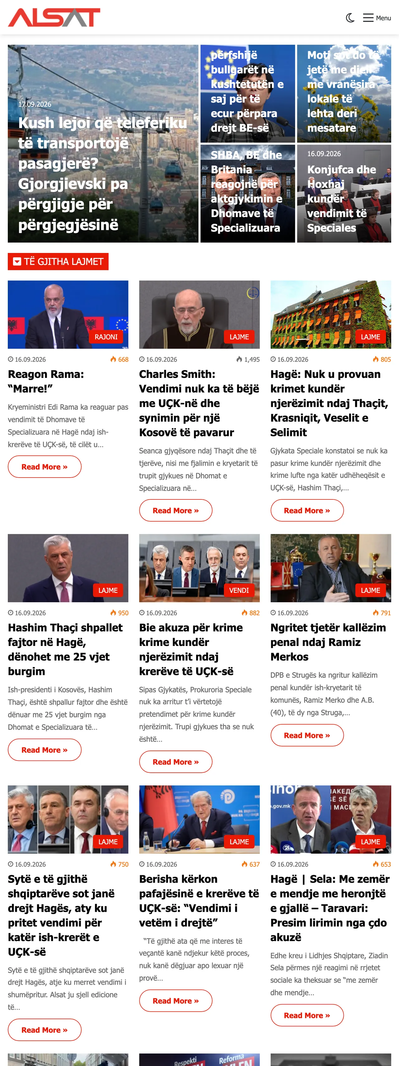 Screenshot of the ALSAT front page