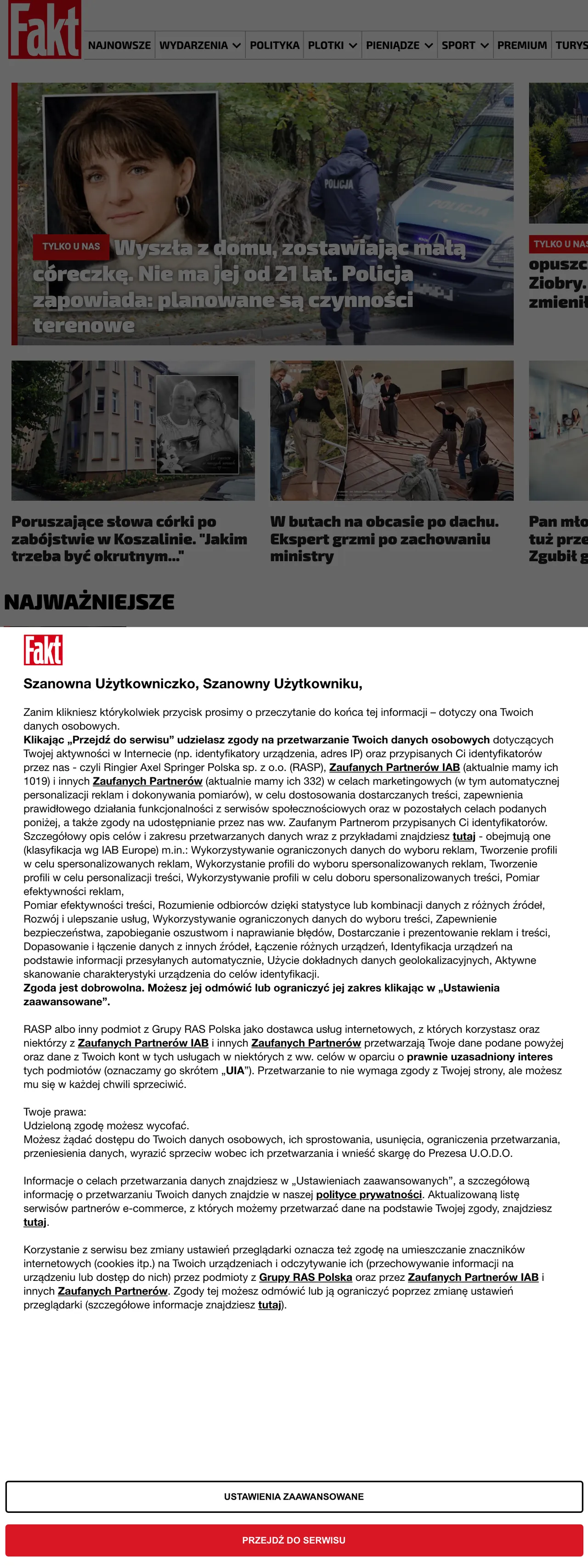 Screenshot of the Fakt front page