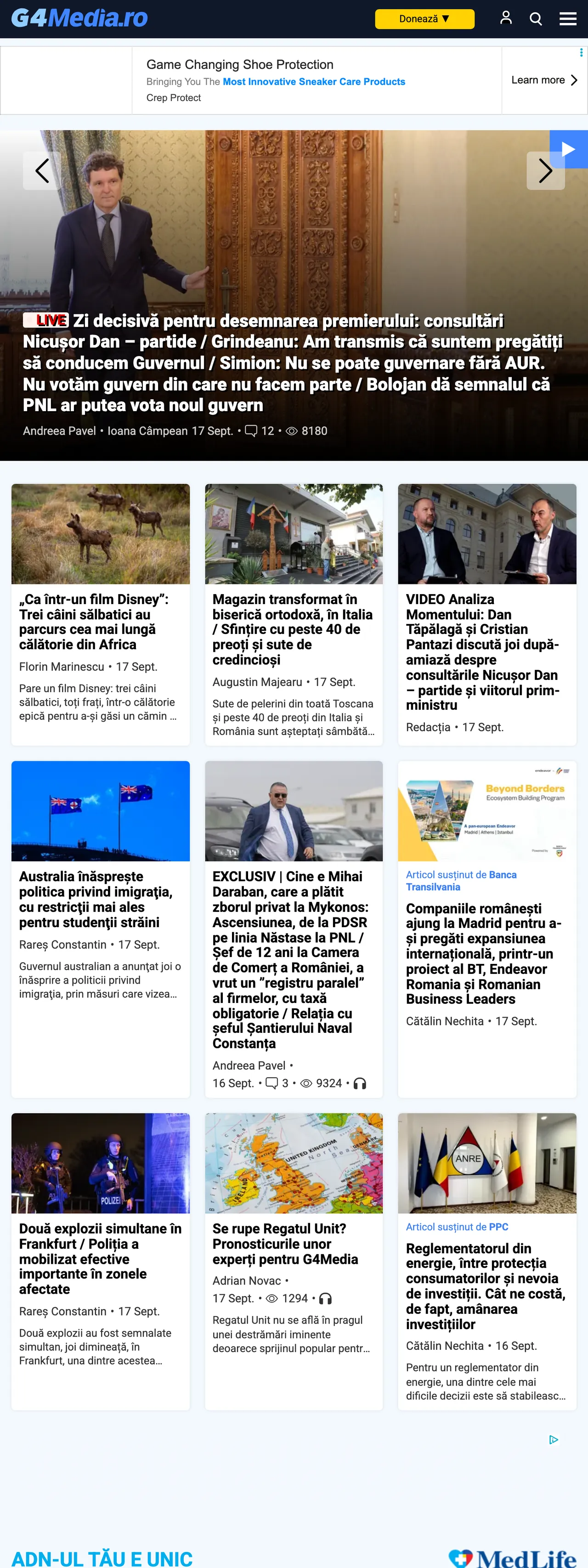 Screenshot of the G4Media front page