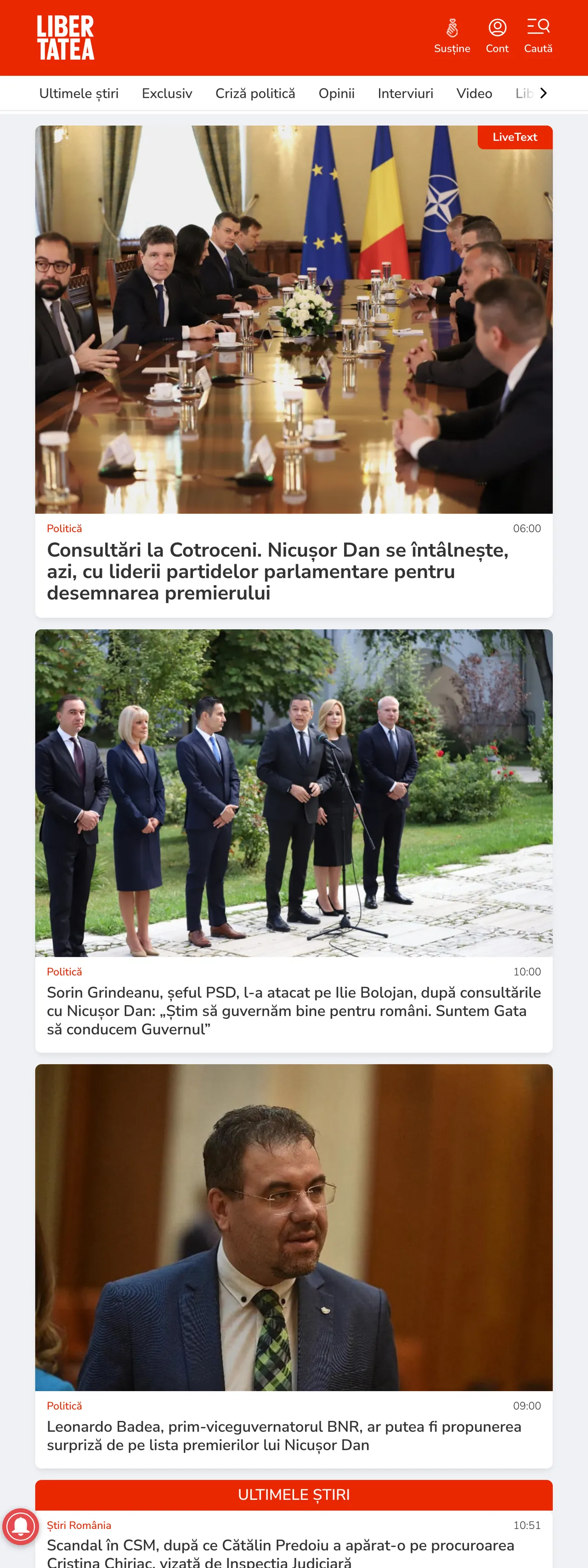 Screenshot of the Libertatea front page