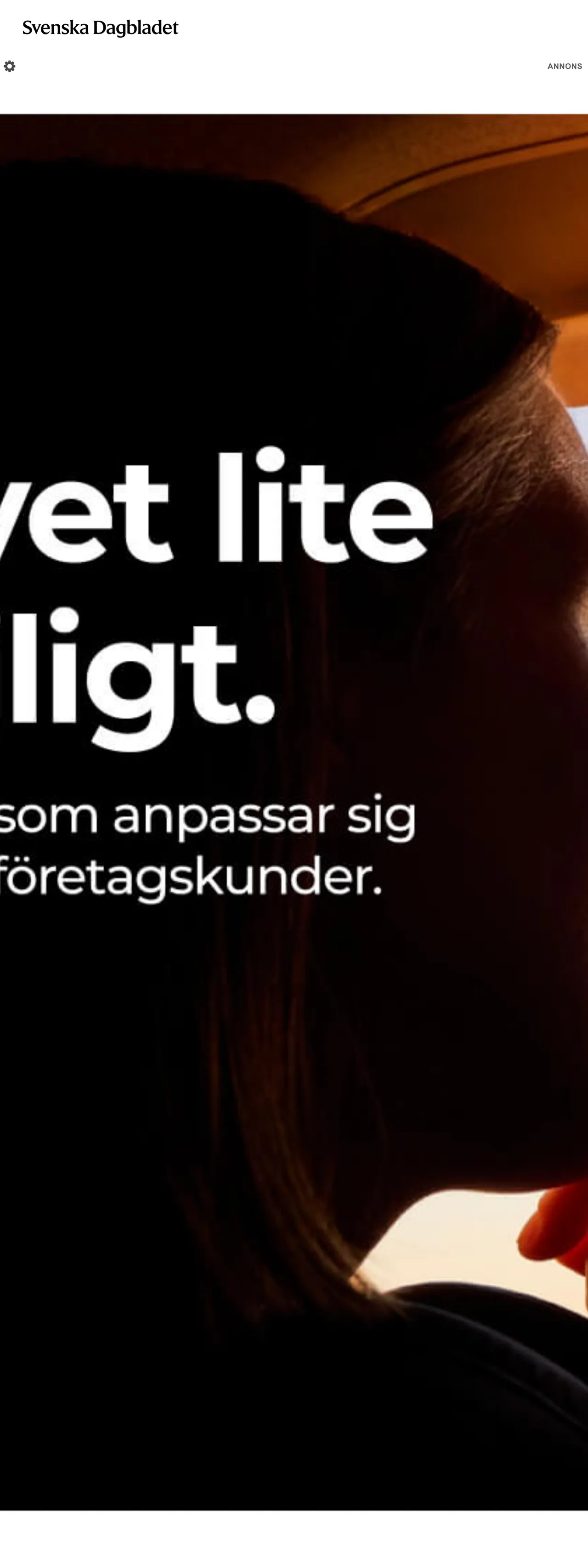 Screenshot of the Svenska Dagbladet front page