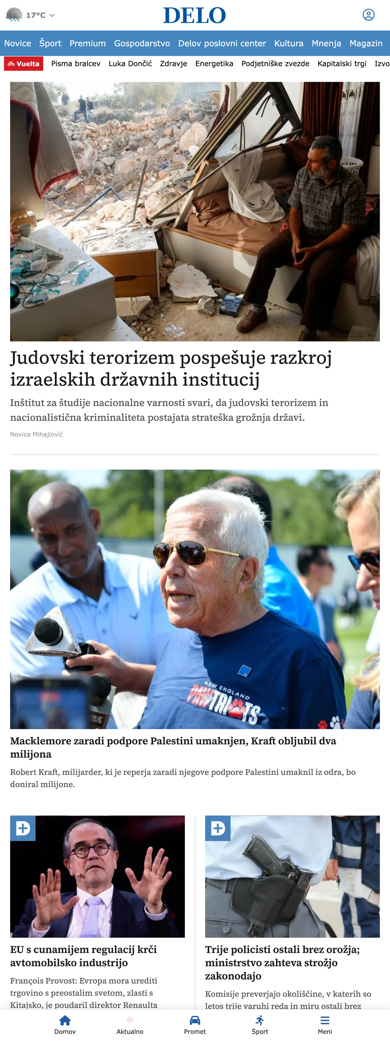 Screenshot of the Delo front page