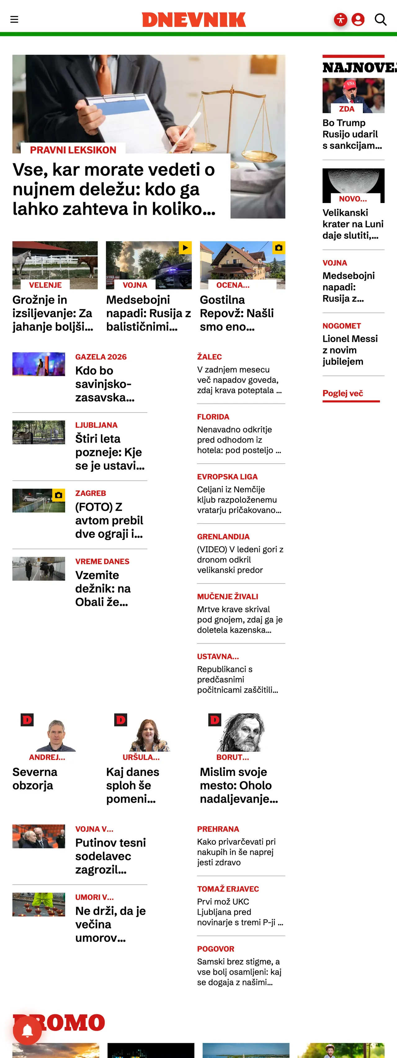 Screenshot of the Dnevnik front page