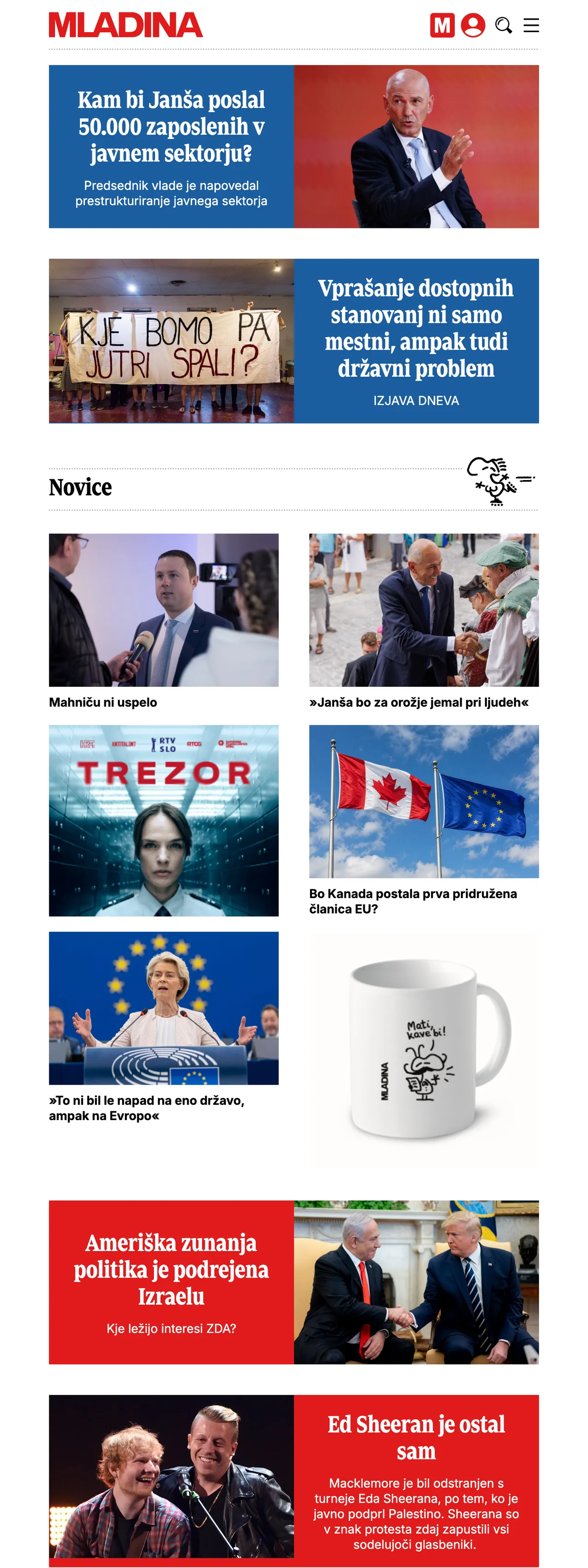 Screenshot of the Mladina front page
