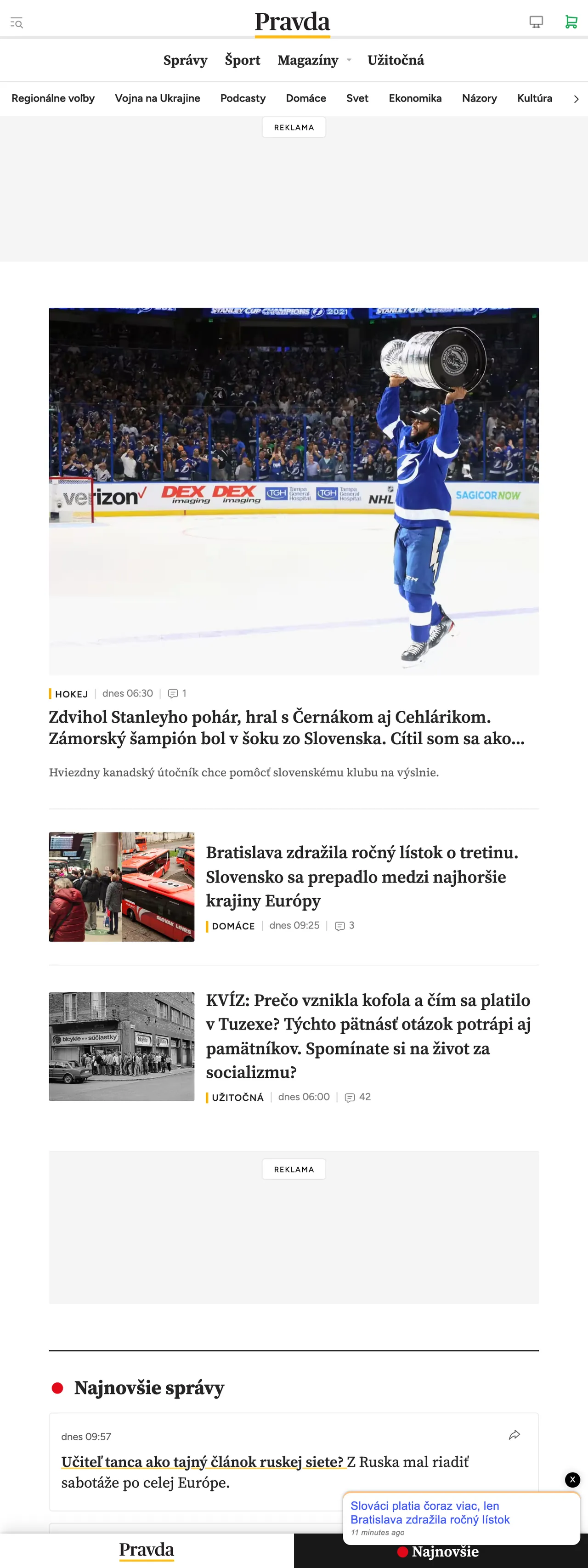 Screenshot of the Pravda front page