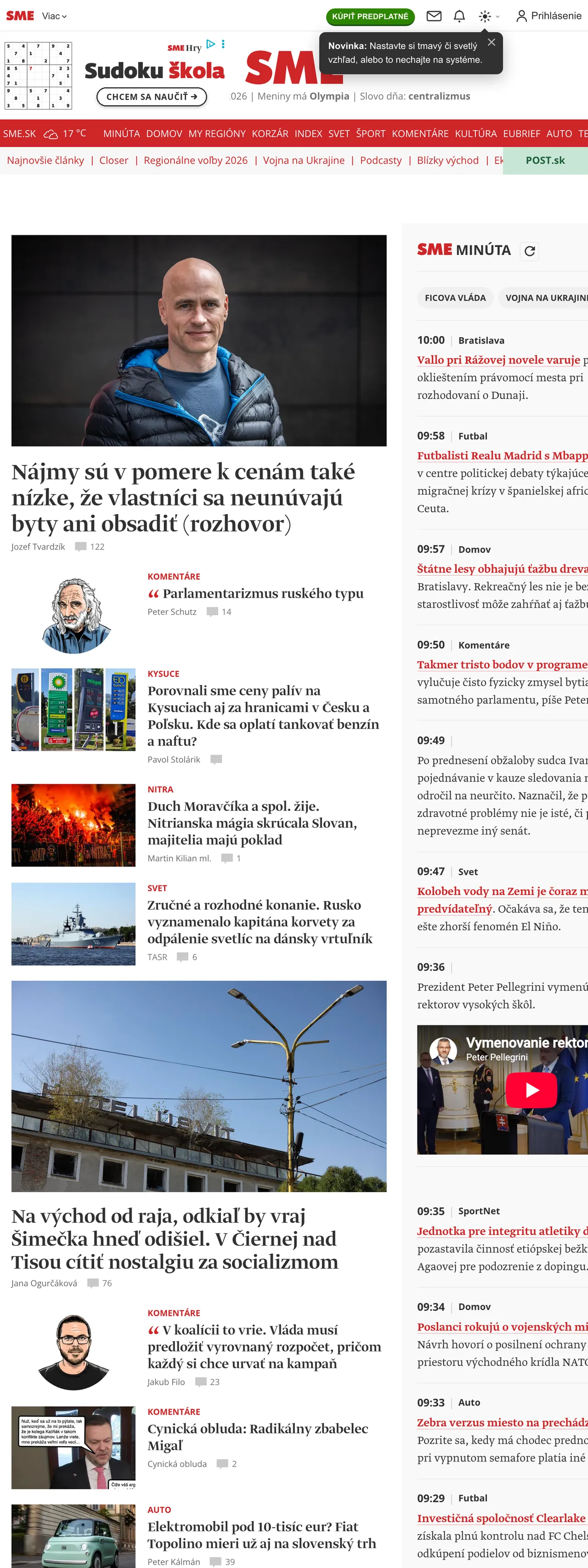 Screenshot of the SME front page