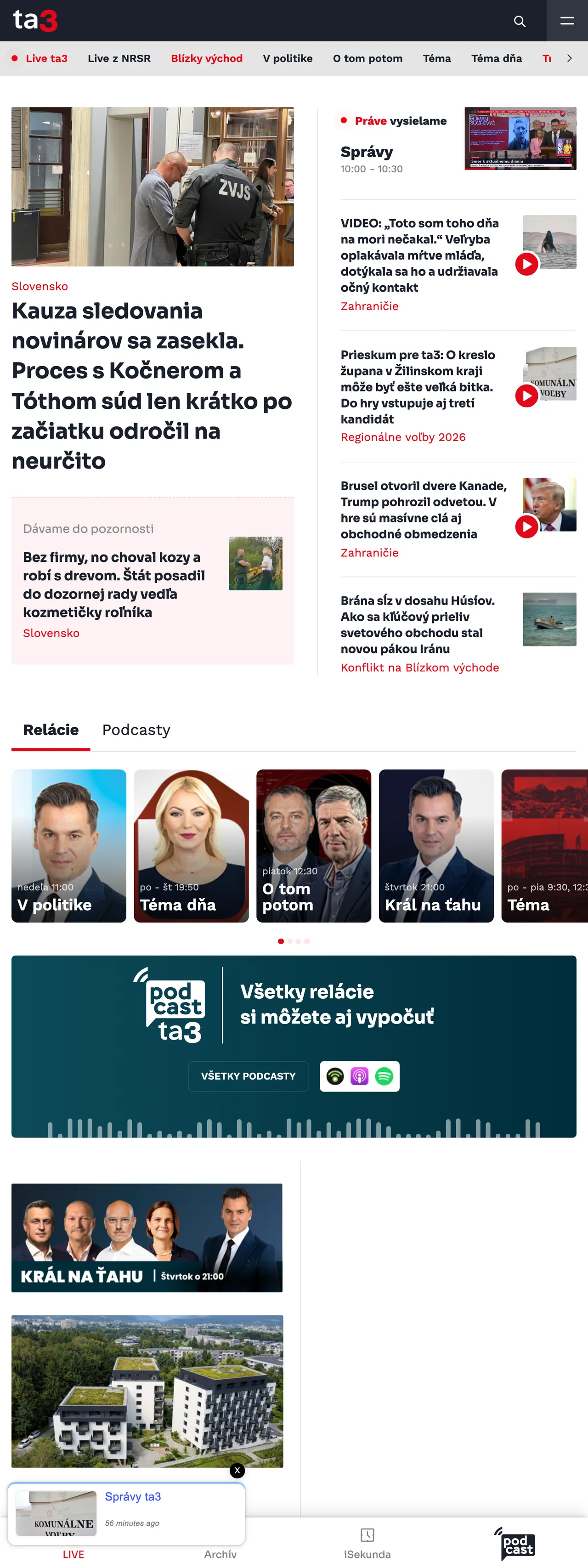 Screenshot of the TA3 front page