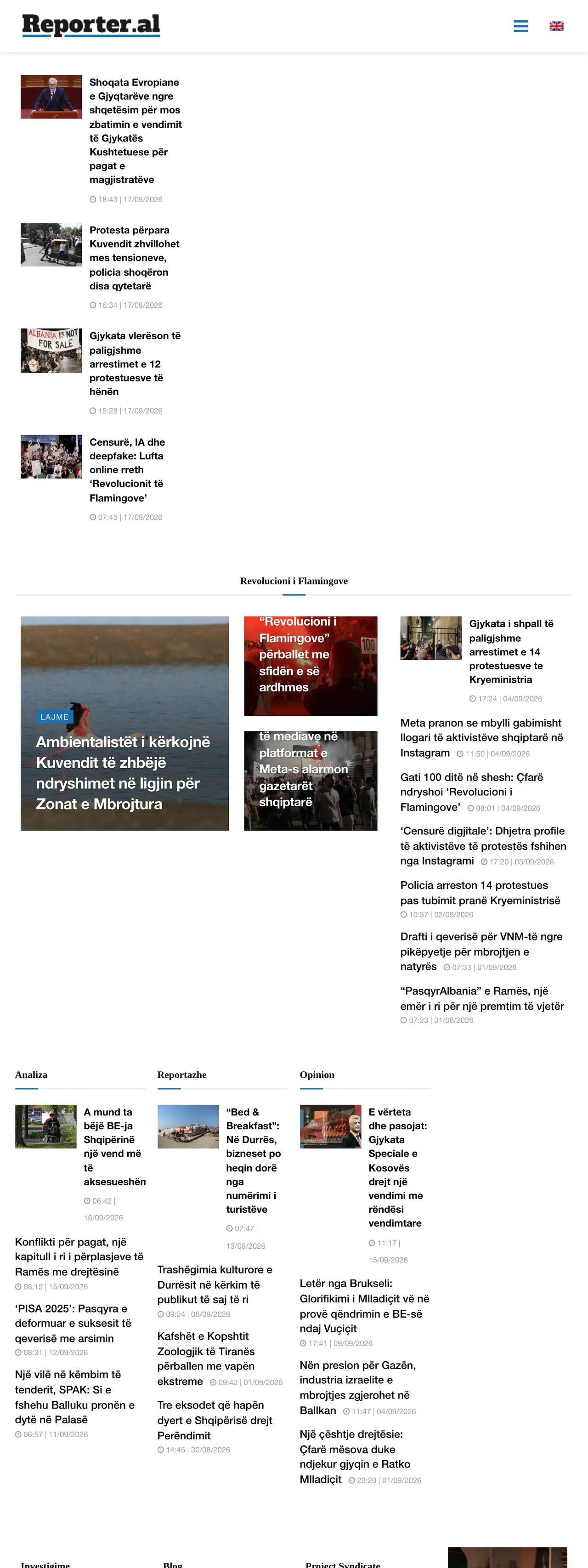 Screenshot of the Reporter.al front page