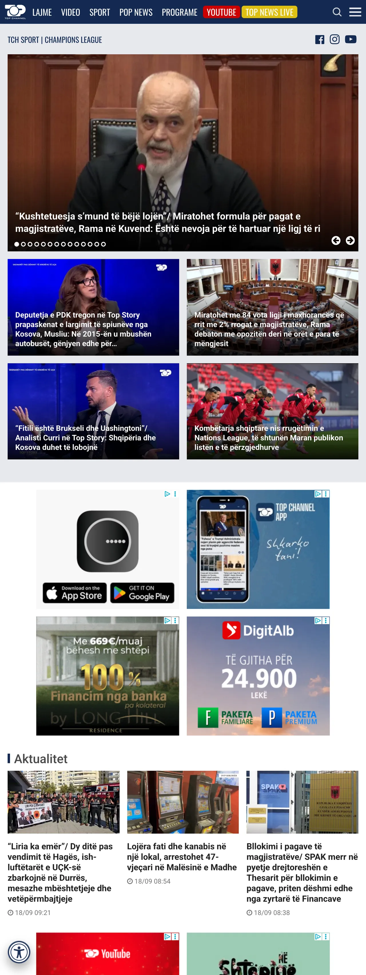 Screenshot of the Top Channel front page