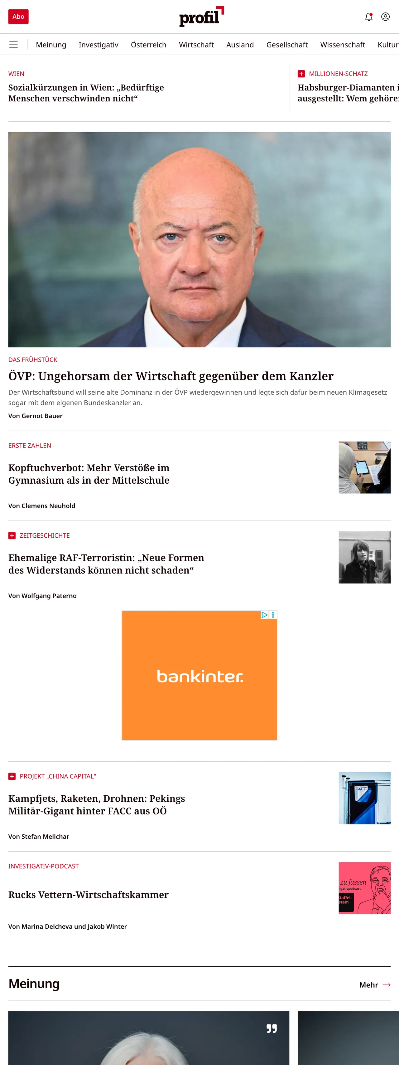 Screenshot of the profil front page