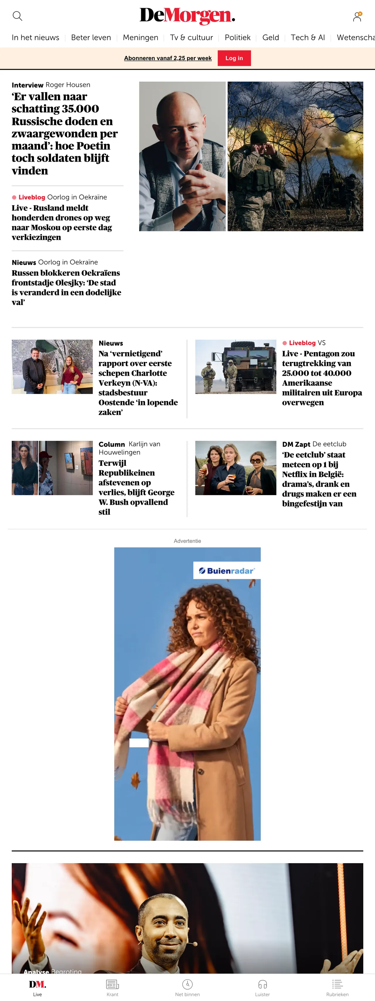 Screenshot of the De Morgen front page