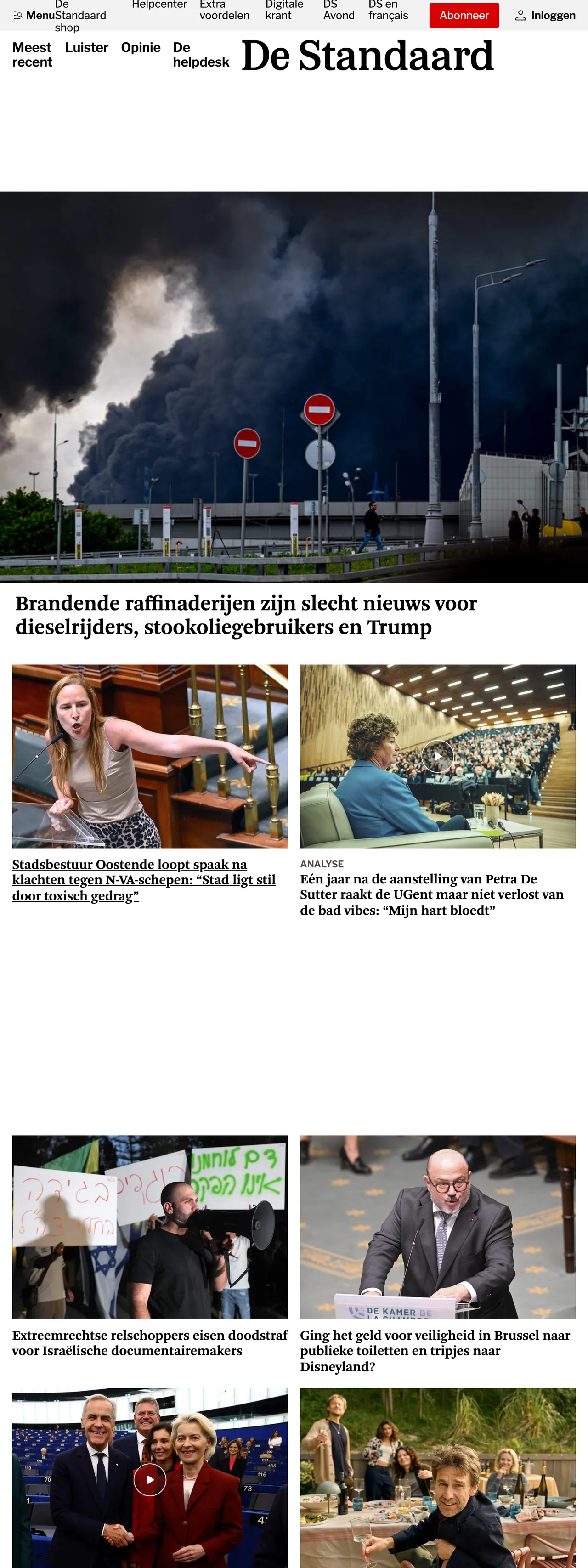 Screenshot of the De Standaard front page