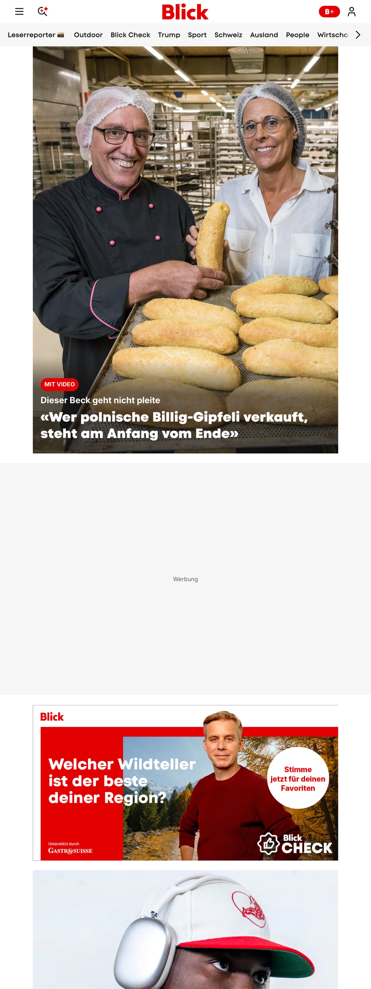 Screenshot of the Blick front page