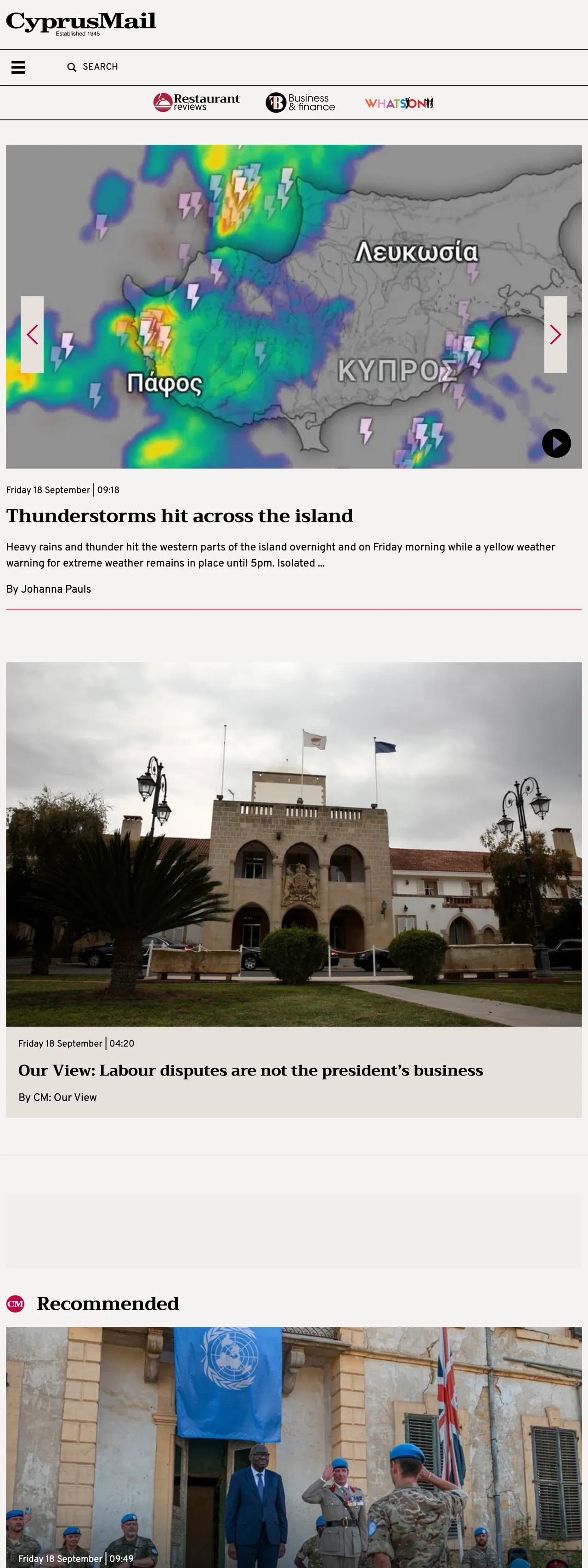 Screenshot of the Cyprus Mail front page
