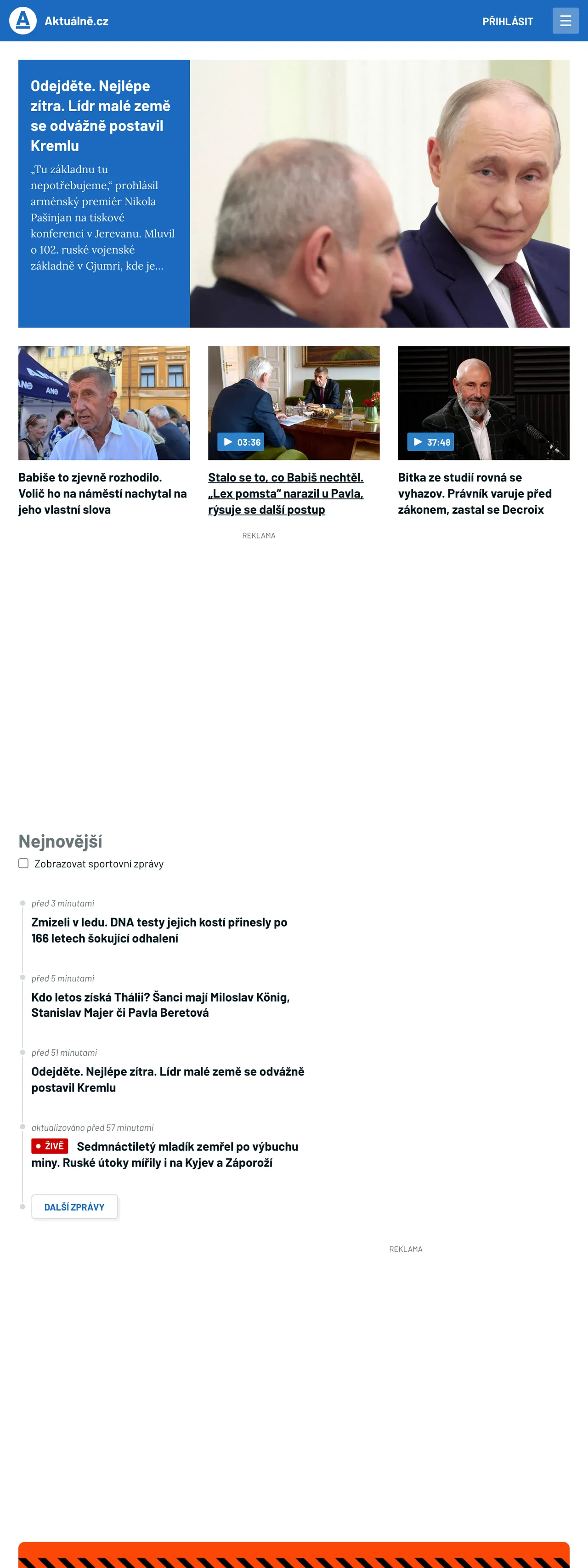 Screenshot of the Aktuálně.cz front page