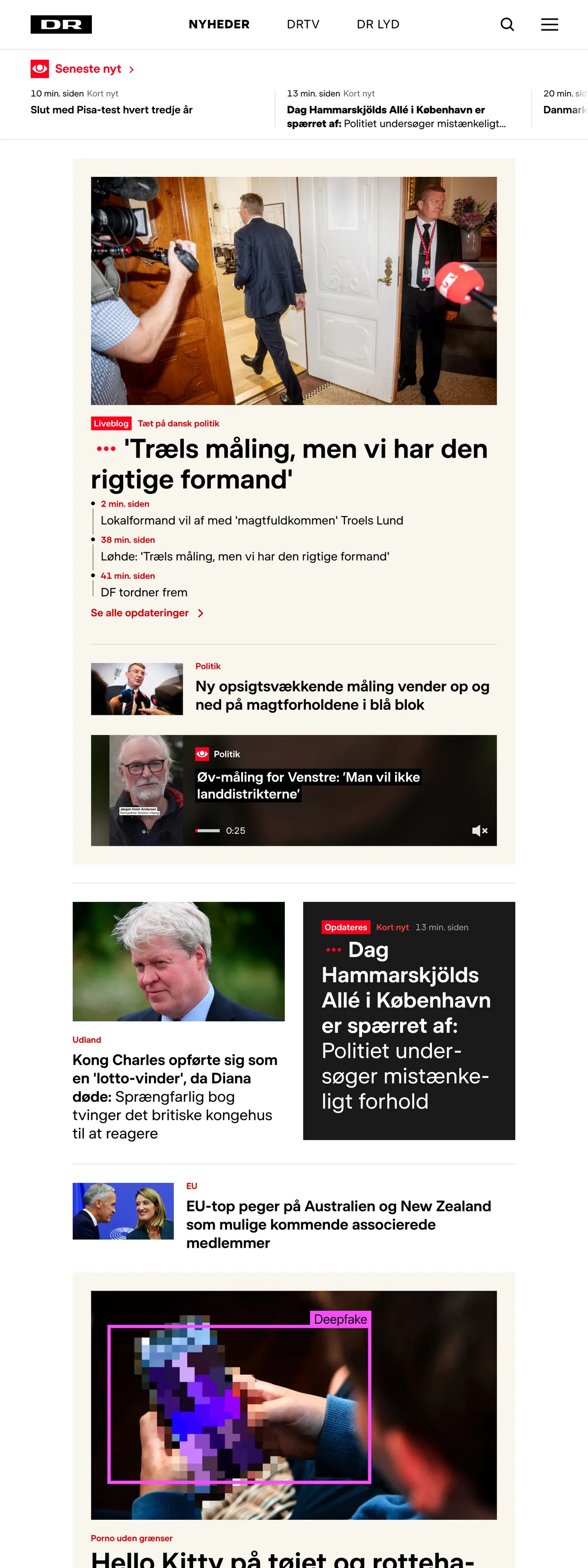 Screenshot of the DR front page