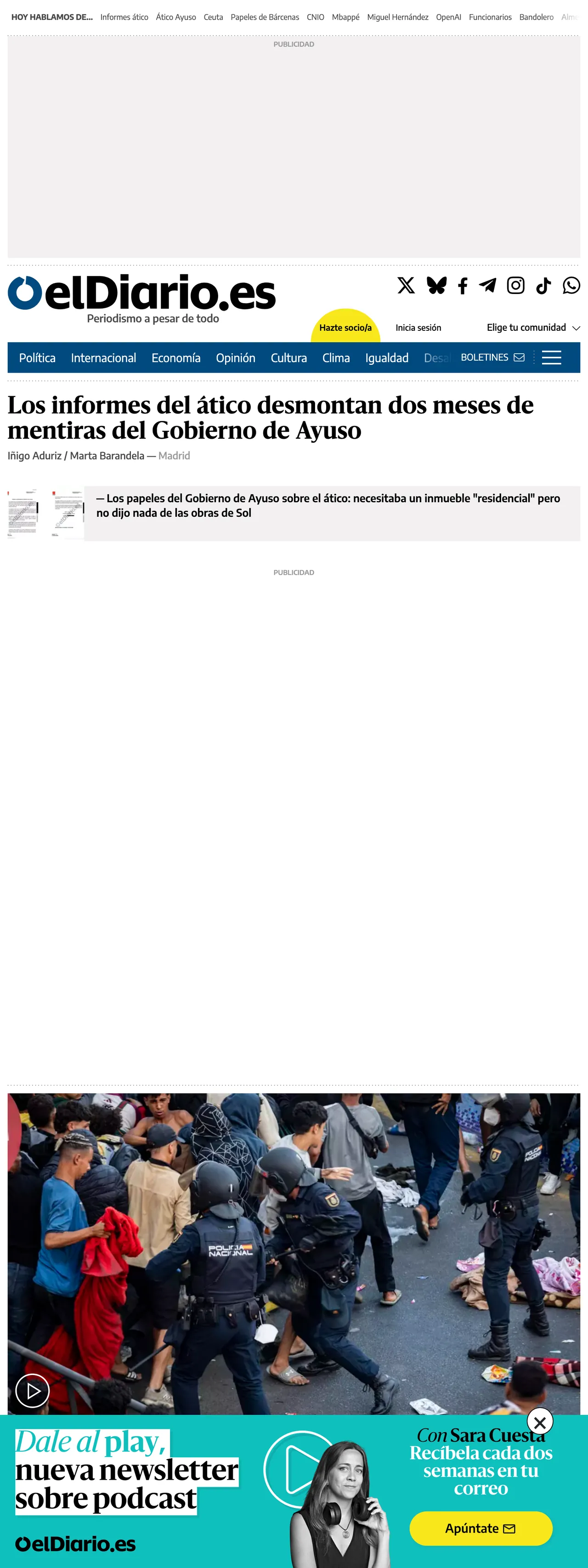 Screenshot of the elDiario.es front page