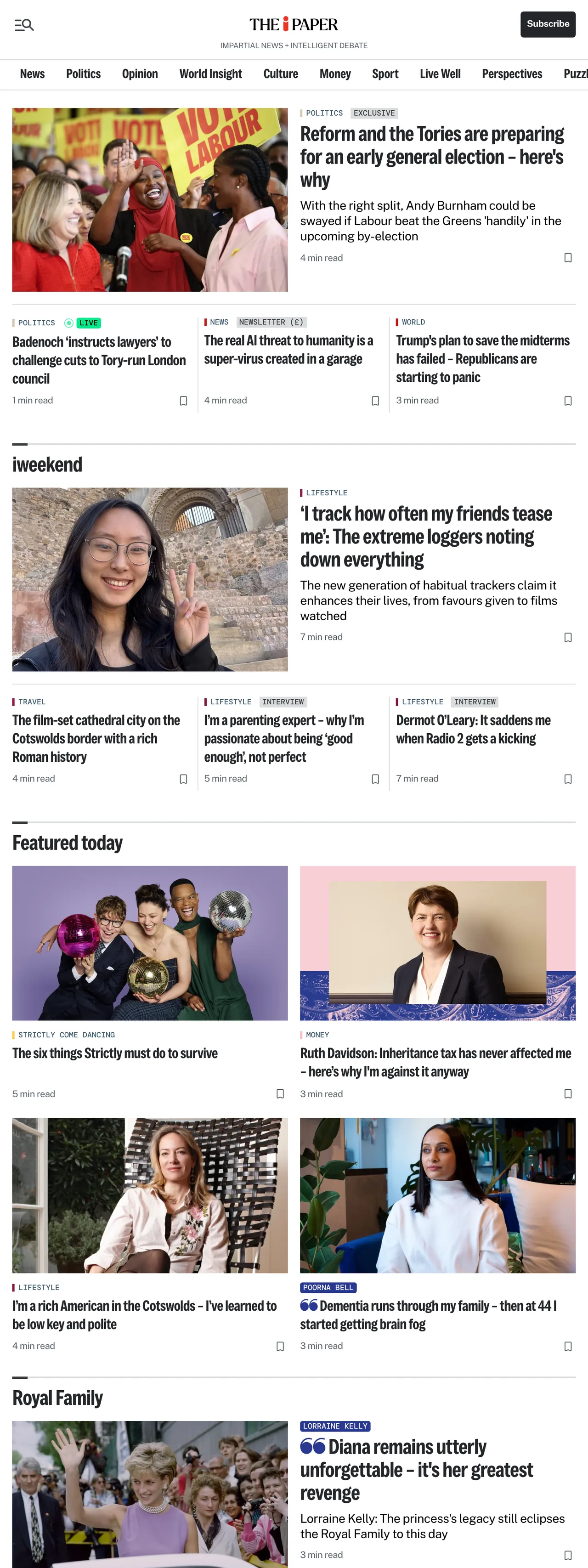 Screenshot of the The i Paper front page