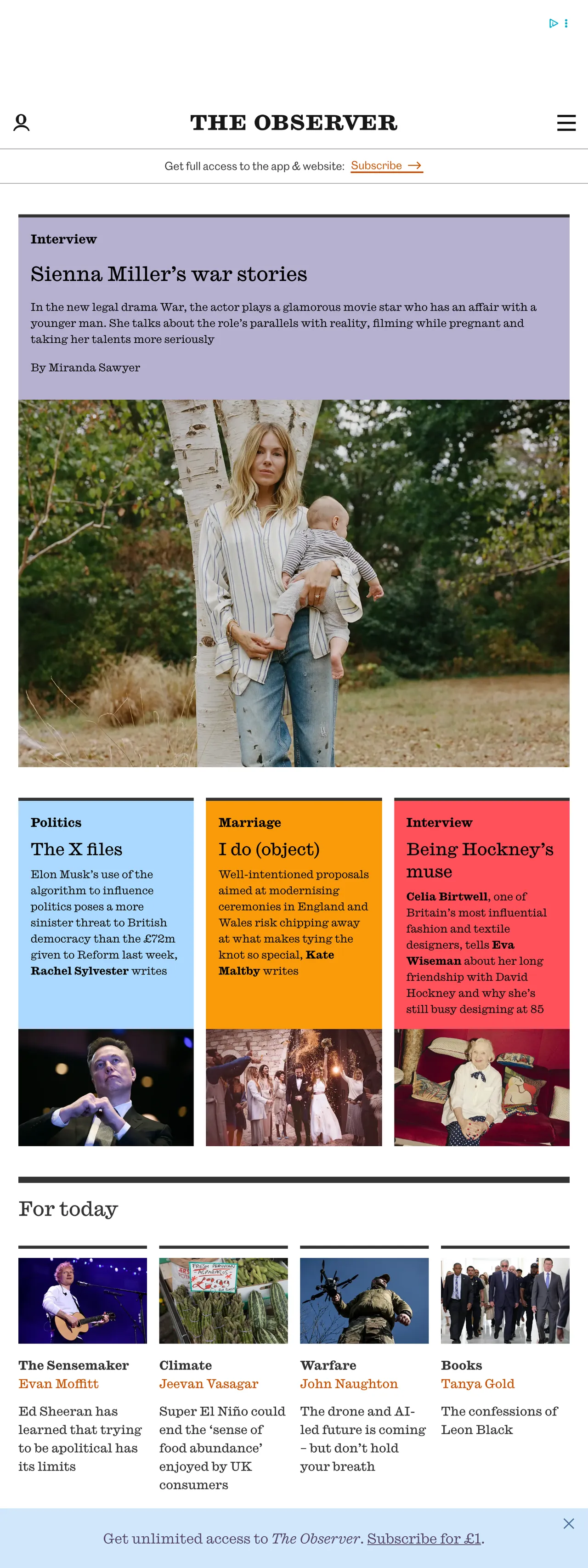 Screenshot of the The Observer front page