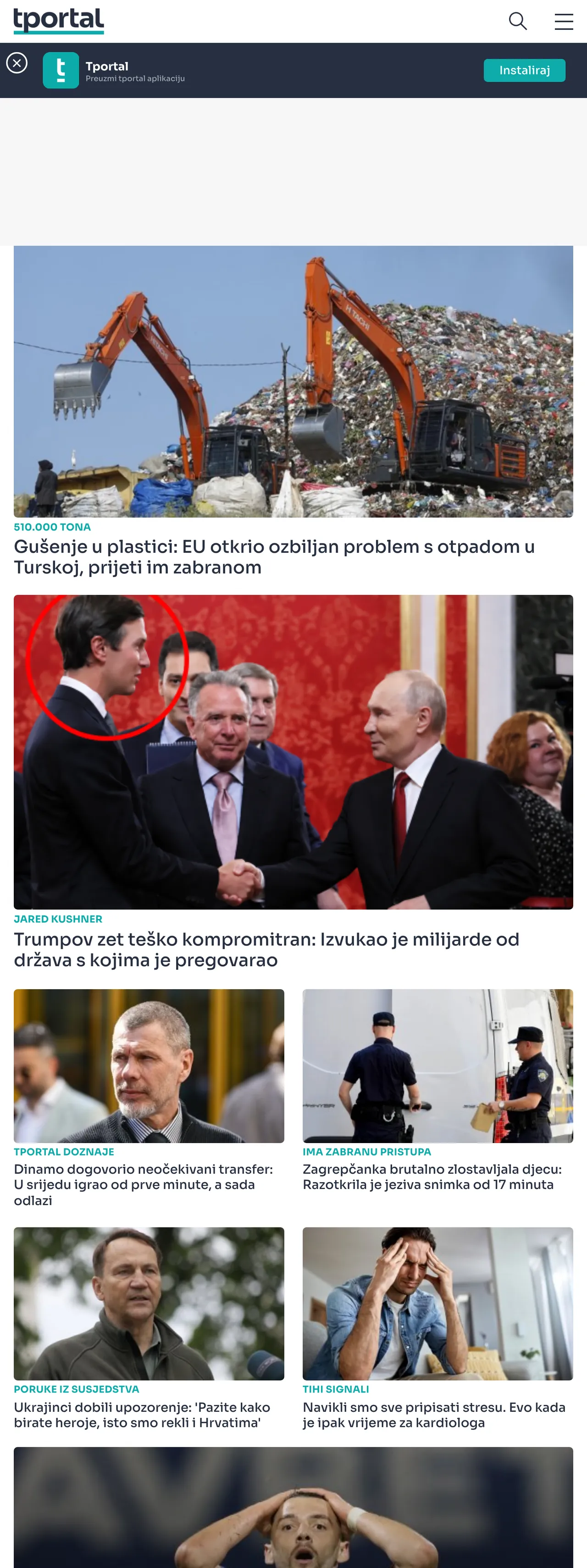 Screenshot of the tportal front page