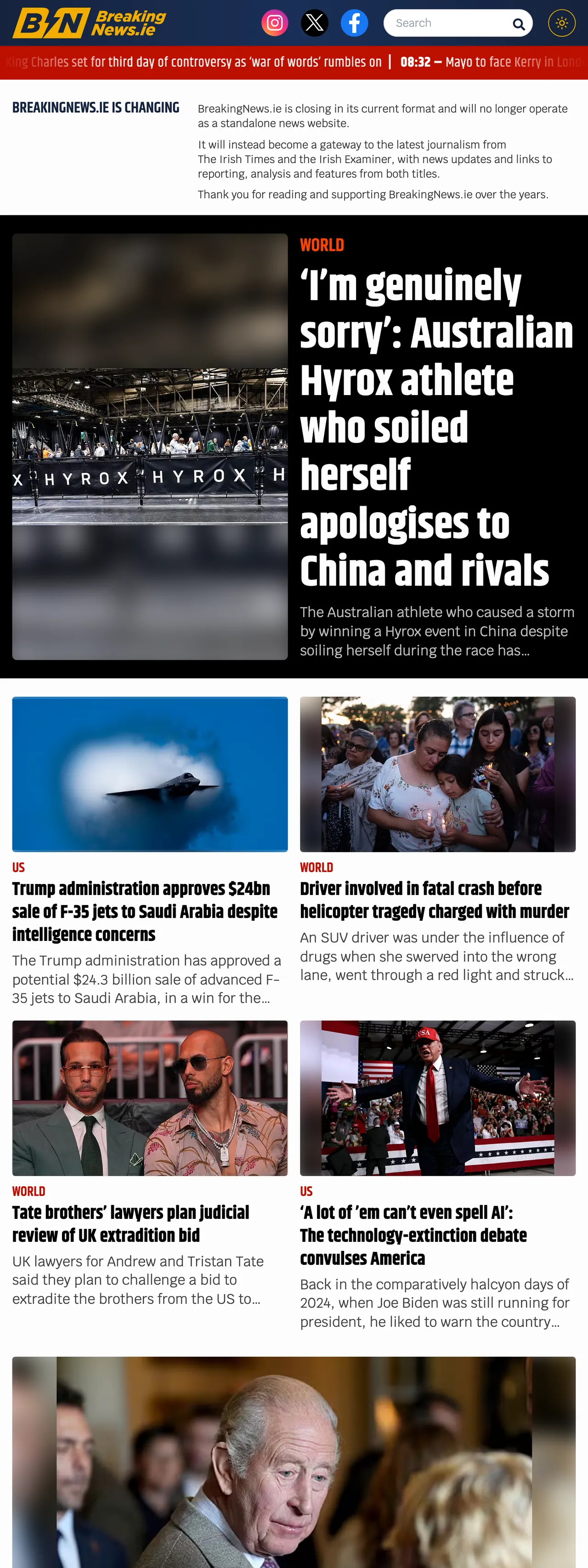 Screenshot of the BreakingNews.ie front page