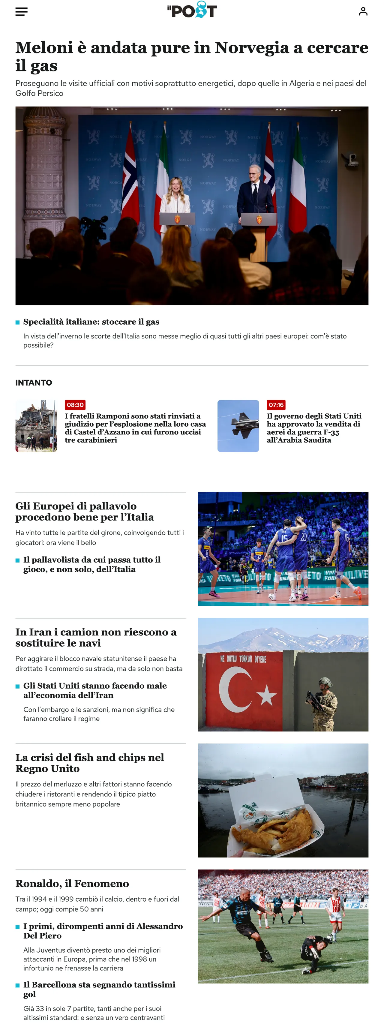 Screenshot of the Il Post front page