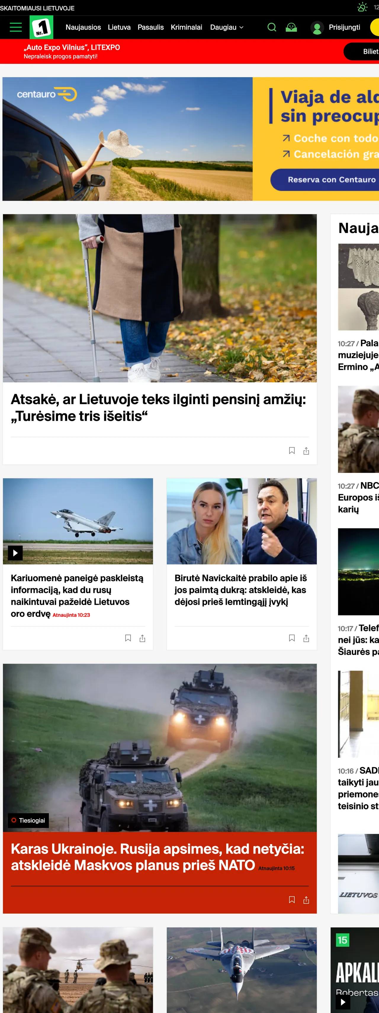 Screenshot of the 15min front page