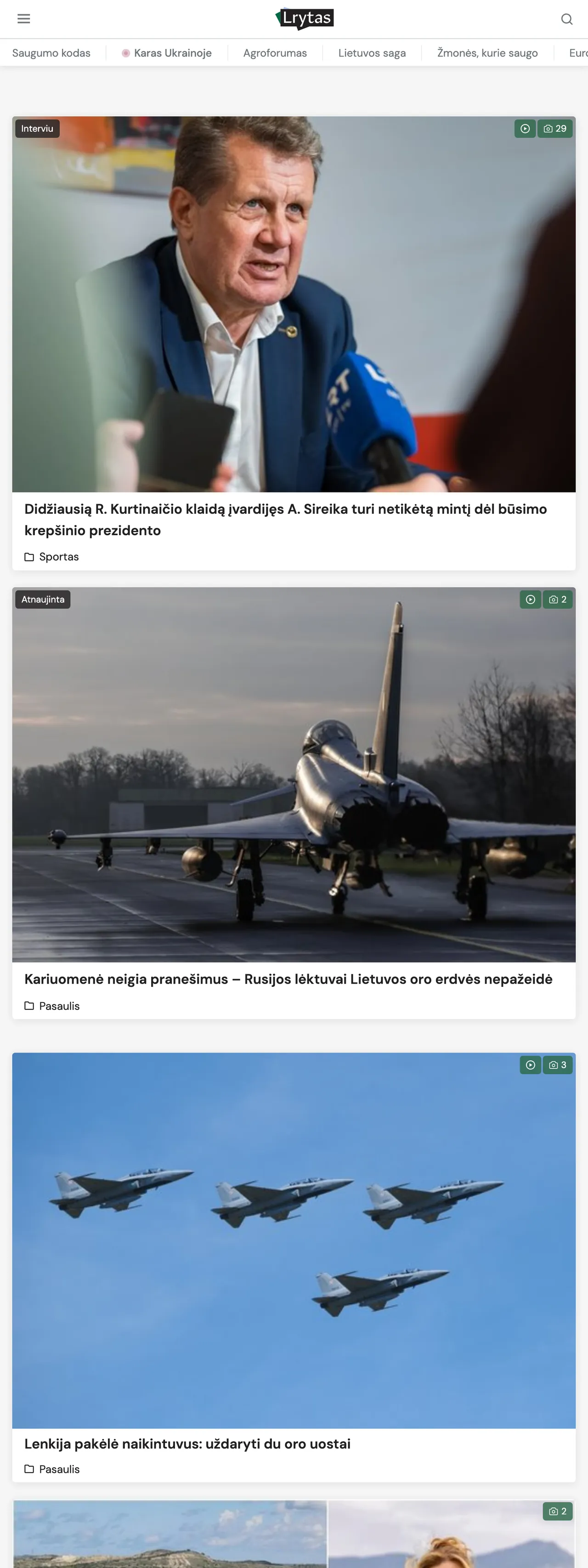 Screenshot of the Lrytas front page
