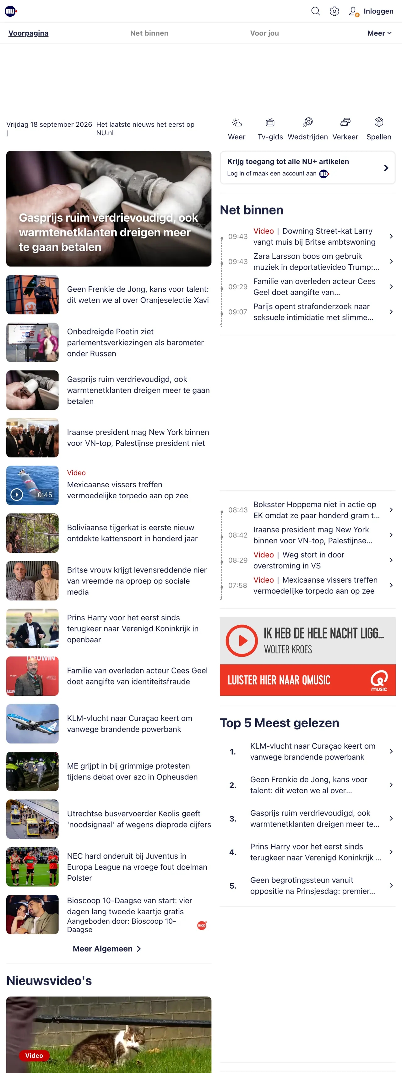 Screenshot of the NU.nl front page
