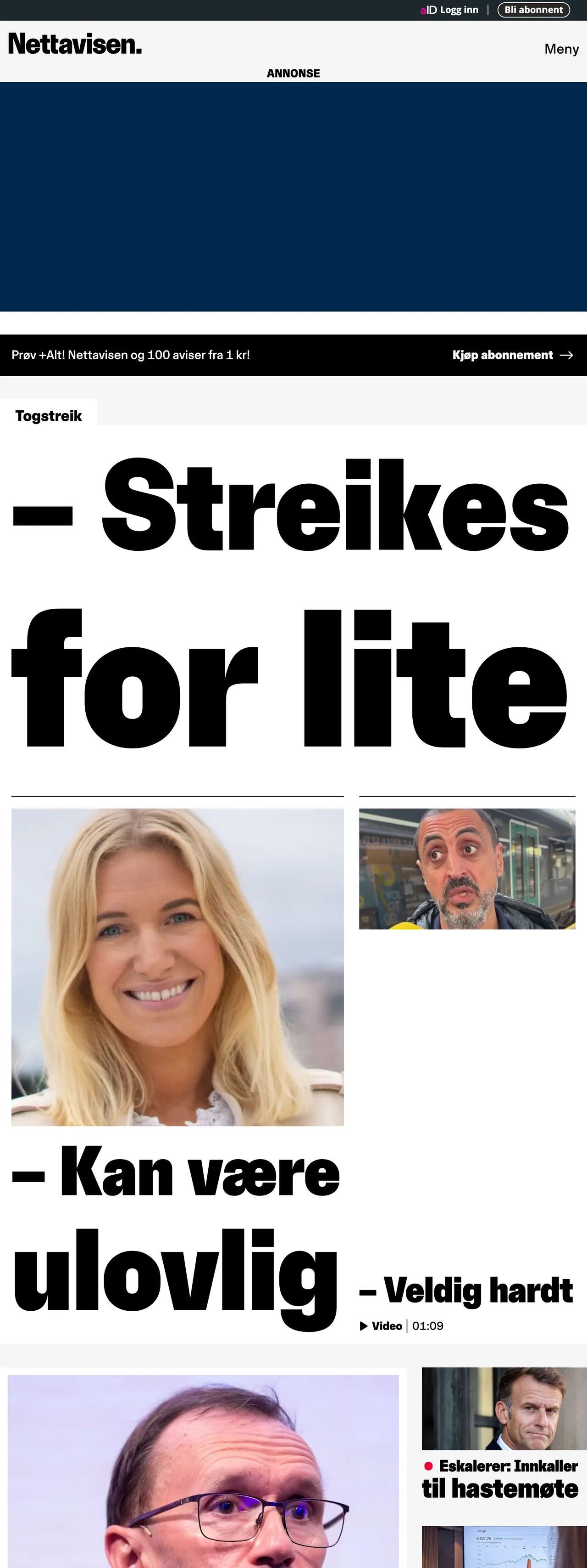 Screenshot of the Nettavisen front page