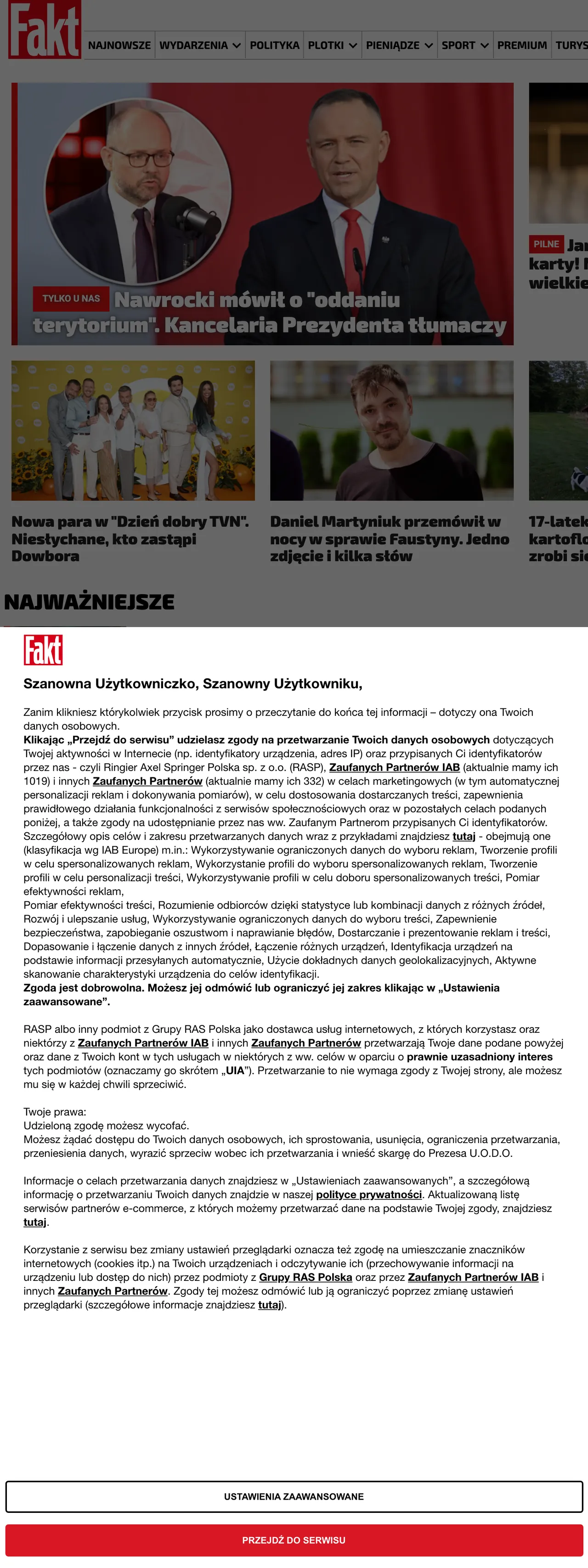 Screenshot of the Fakt front page