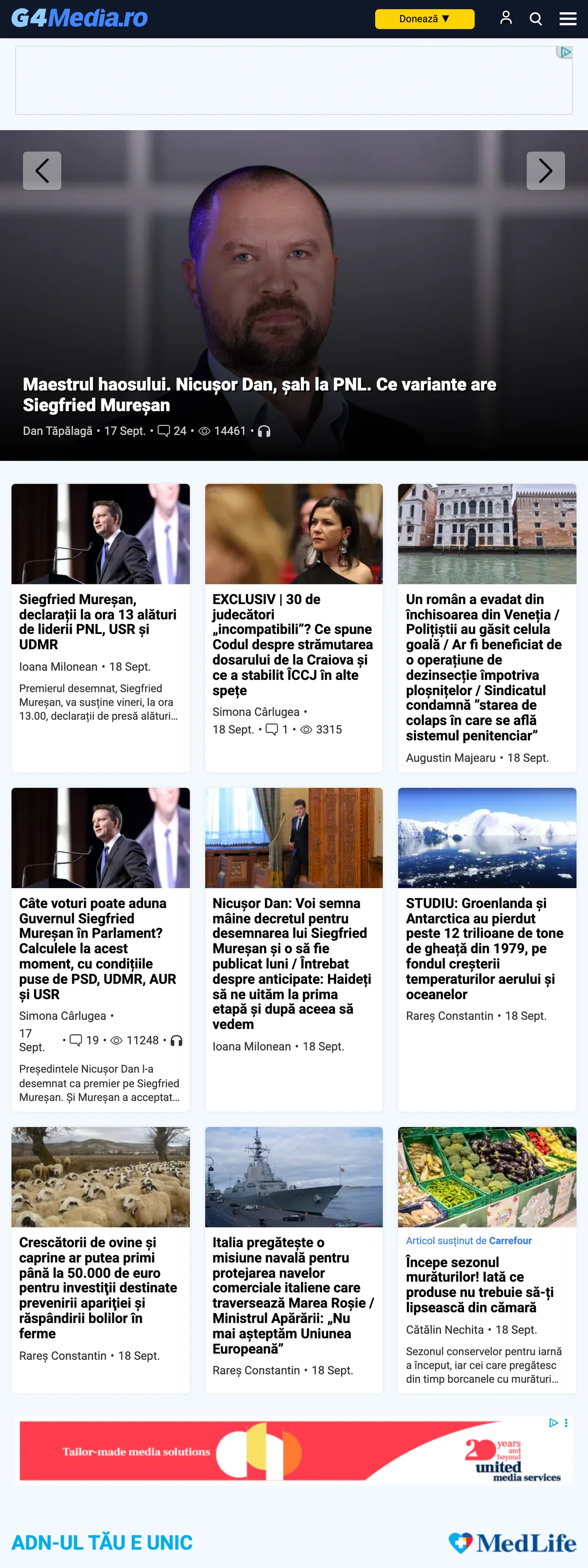 Screenshot of the G4Media front page