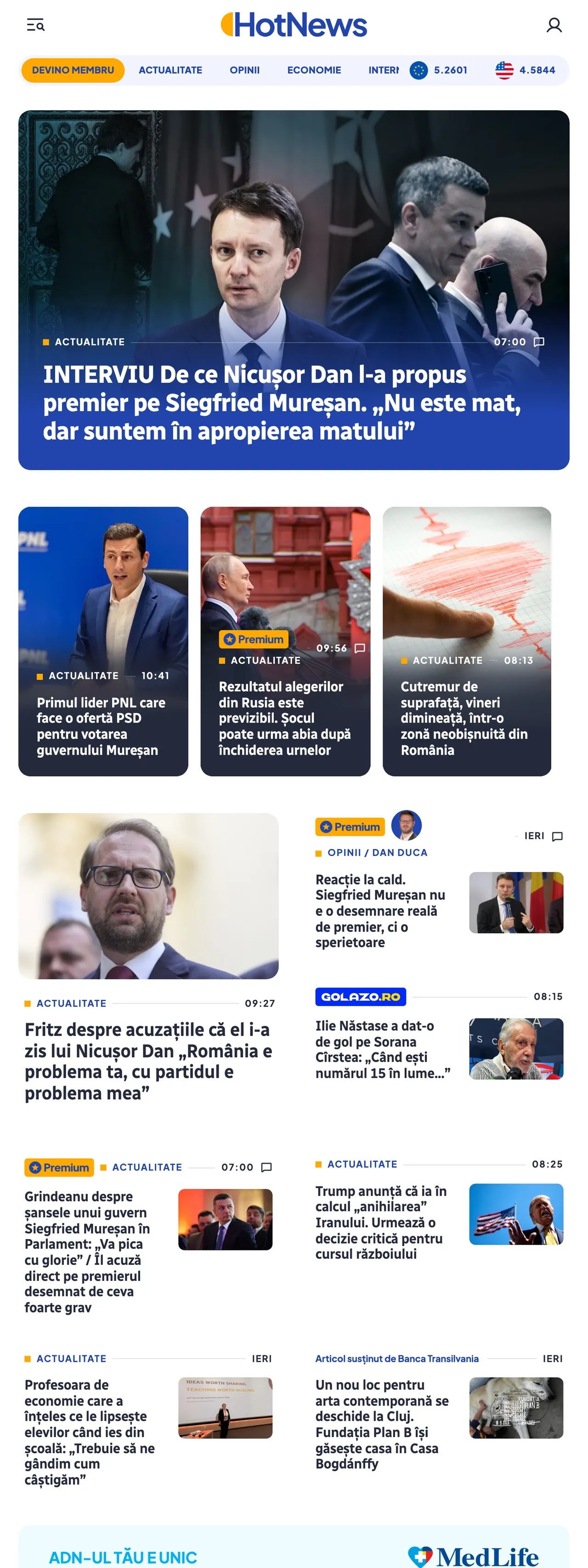 Screenshot of the HotNews.ro front page
