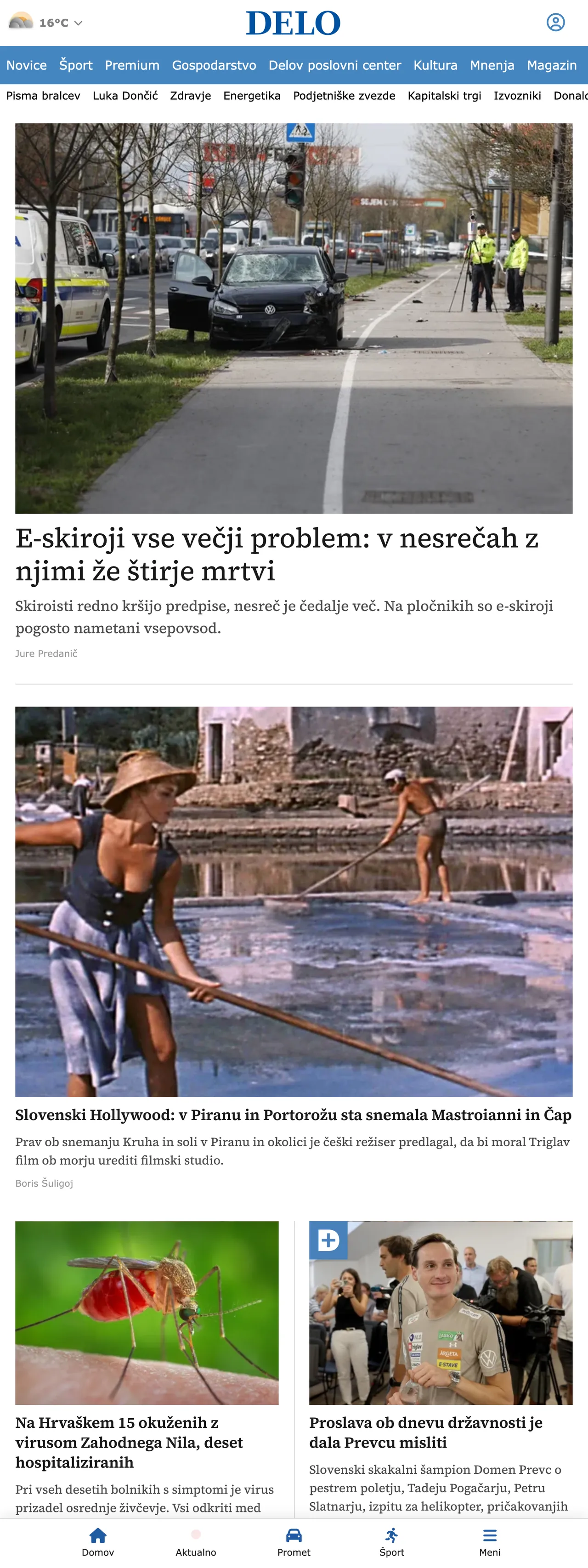 Screenshot of the Delo front page