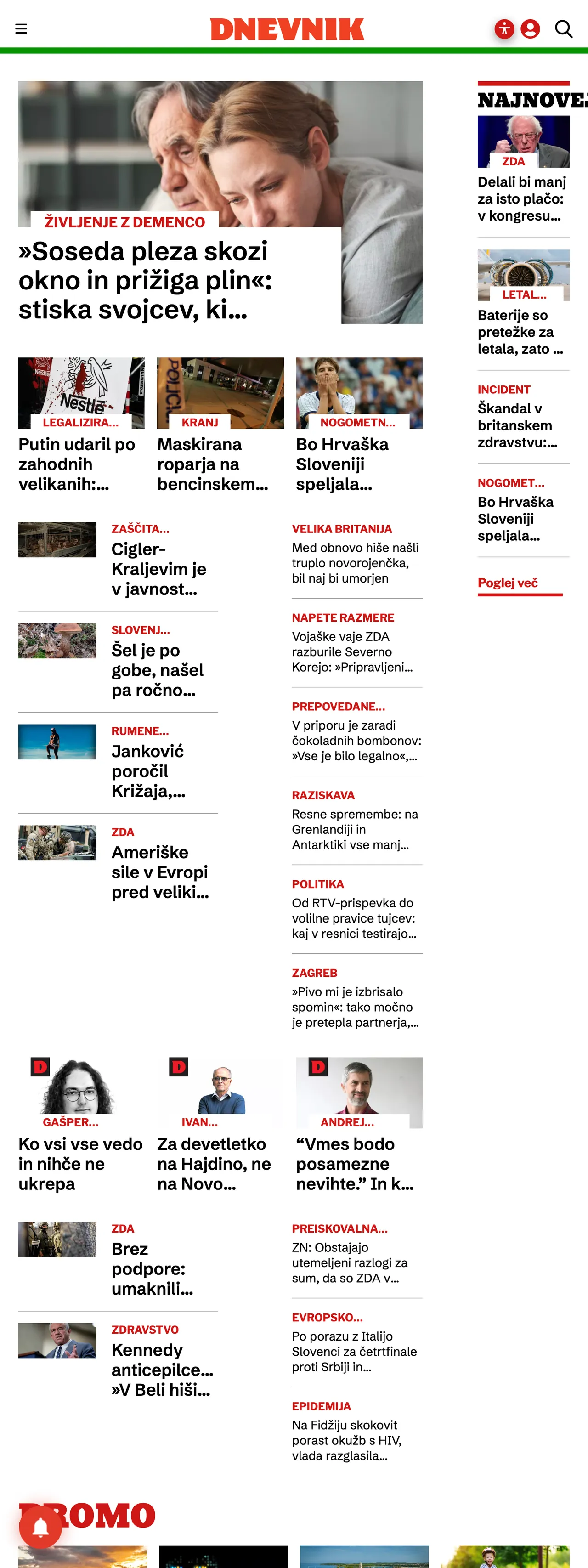 Screenshot of the Dnevnik front page