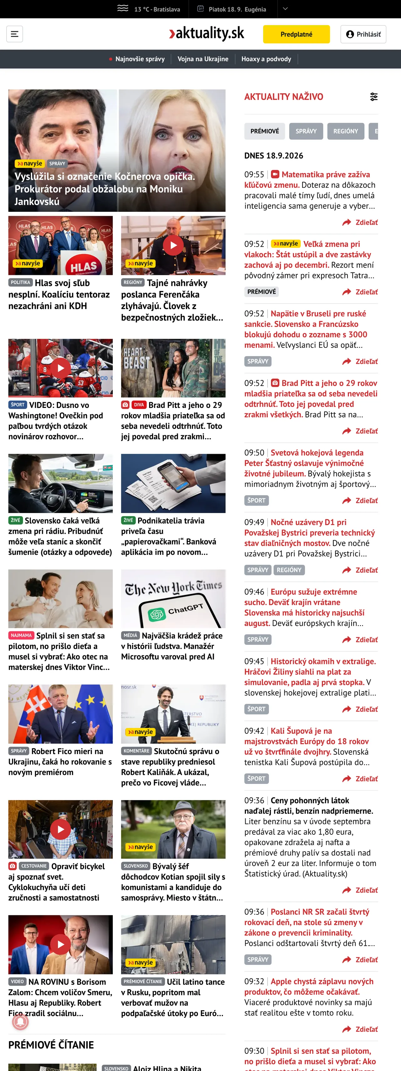 Screenshot of the Aktuality.sk front page