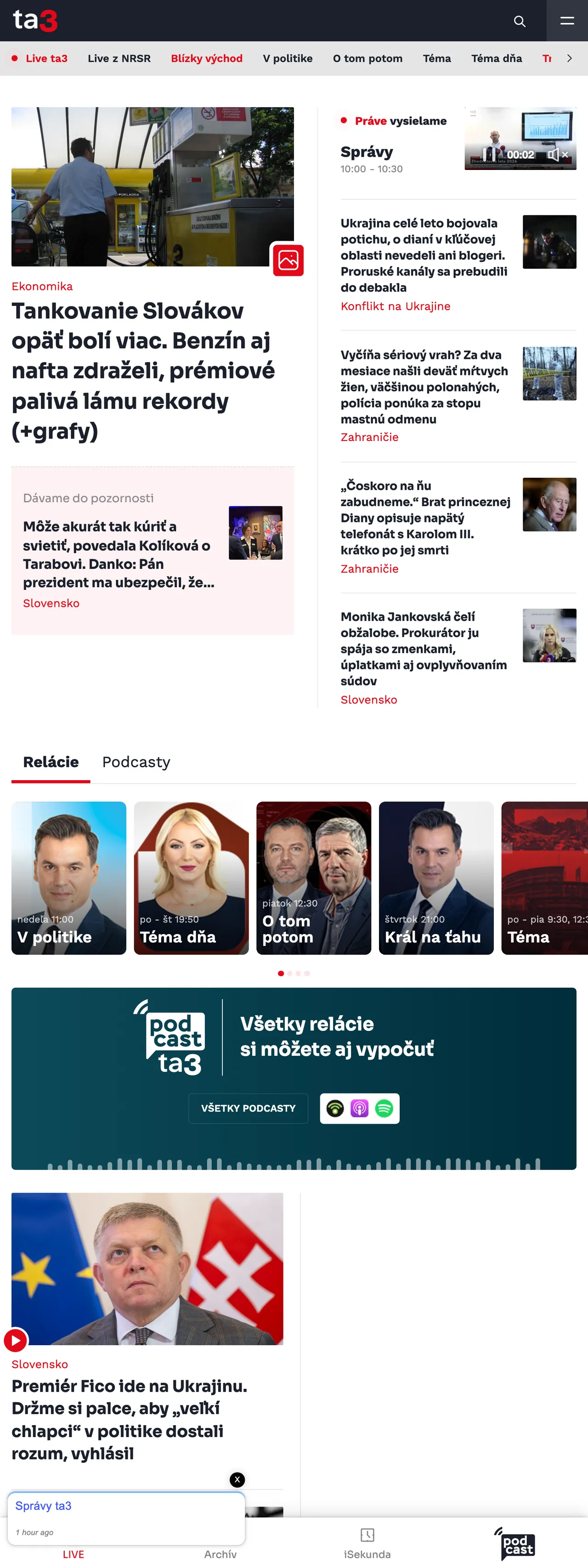Screenshot of the TA3 front page