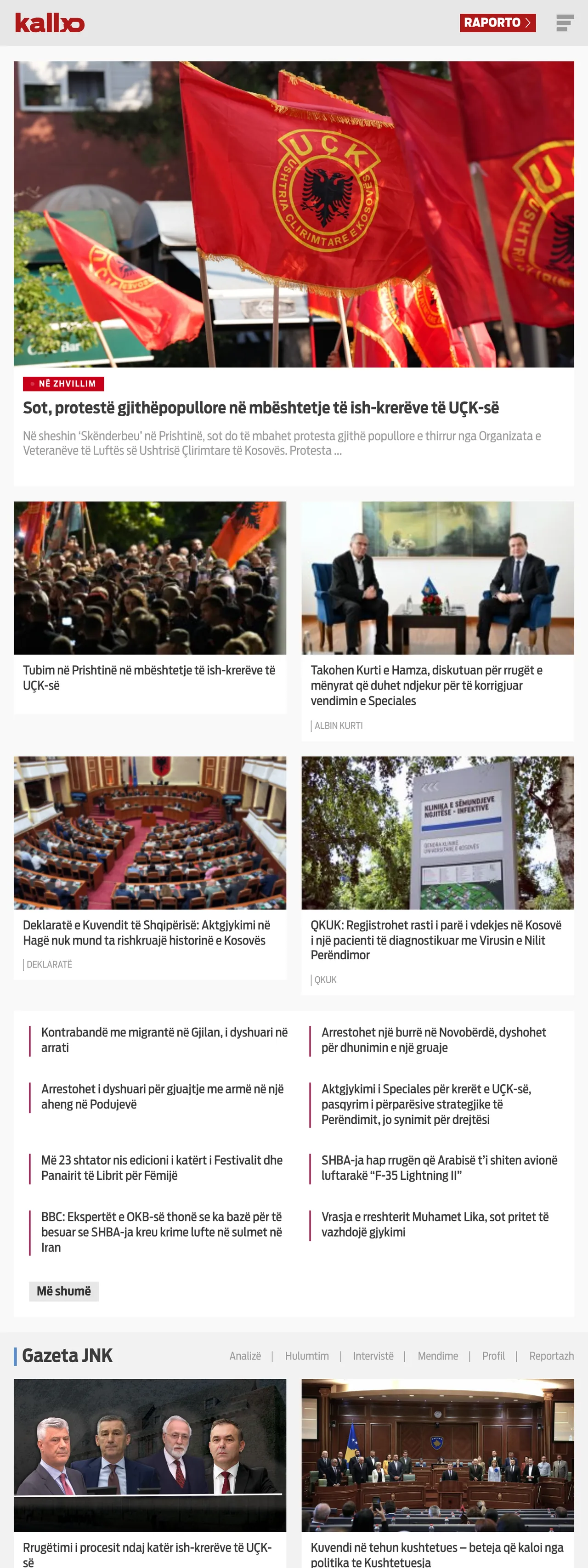 Screenshot of the Kallxo front page
