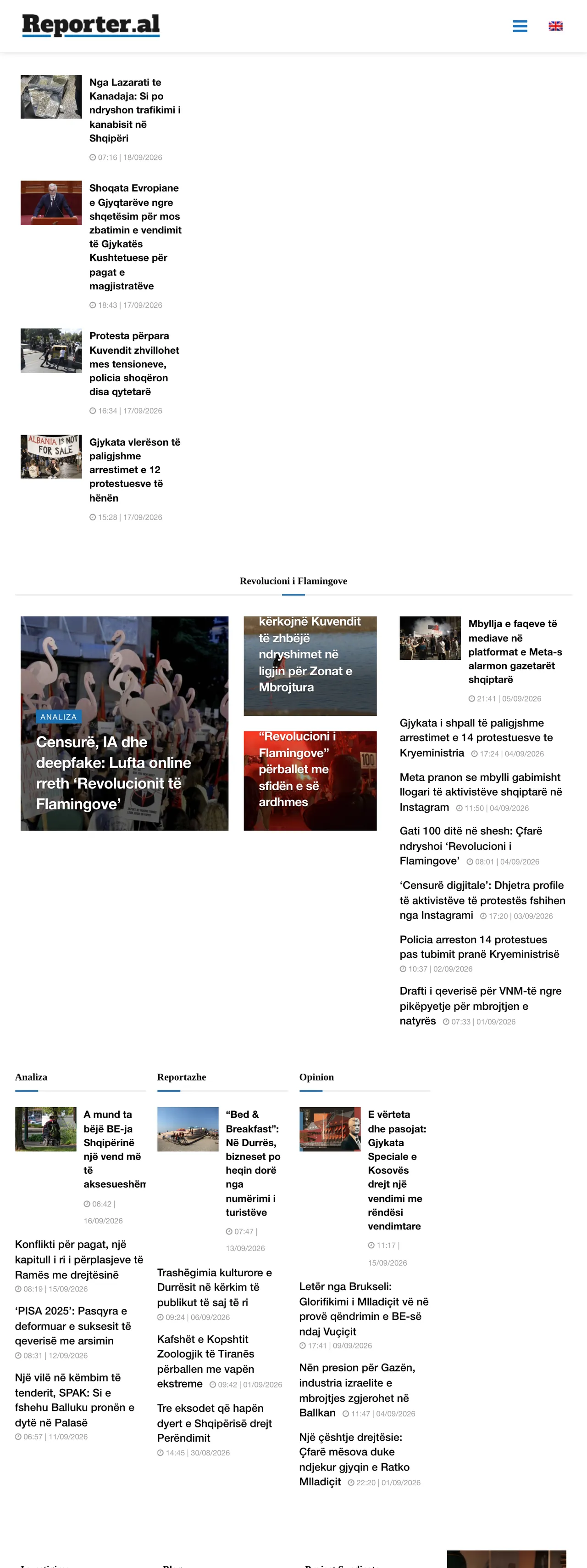 Screenshot of the Reporter.al front page