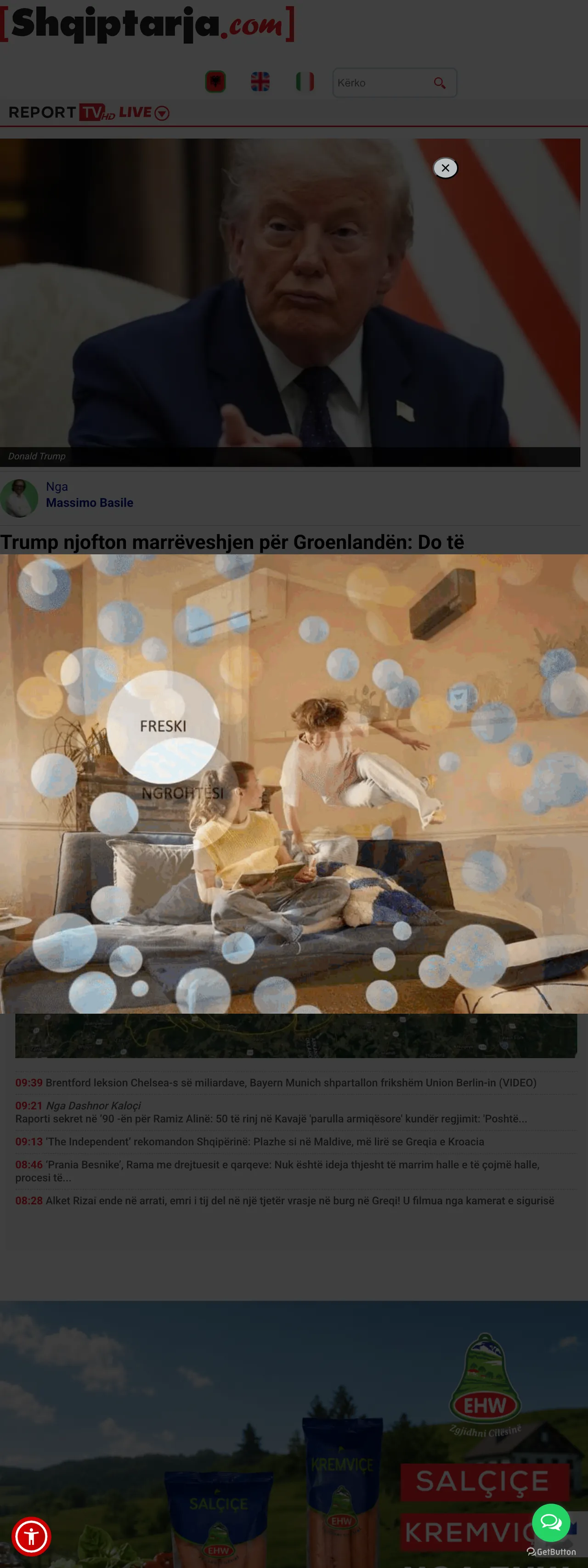 Screenshot of the Shqiptarja.com front page