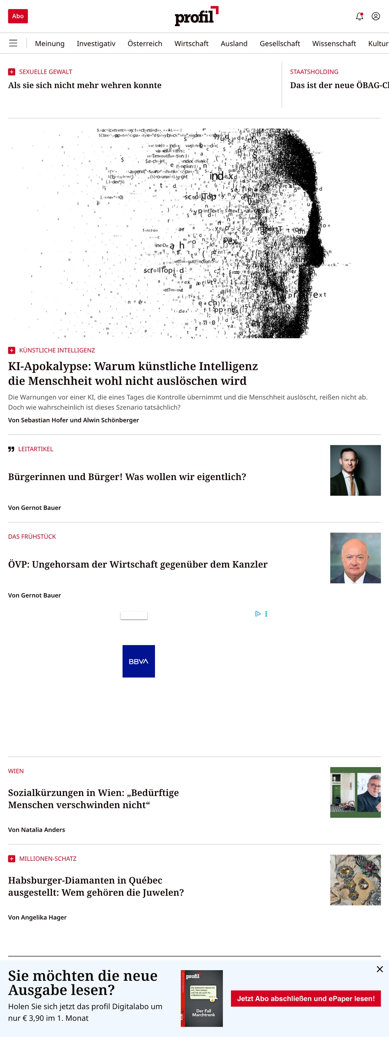 Screenshot of the profil front page